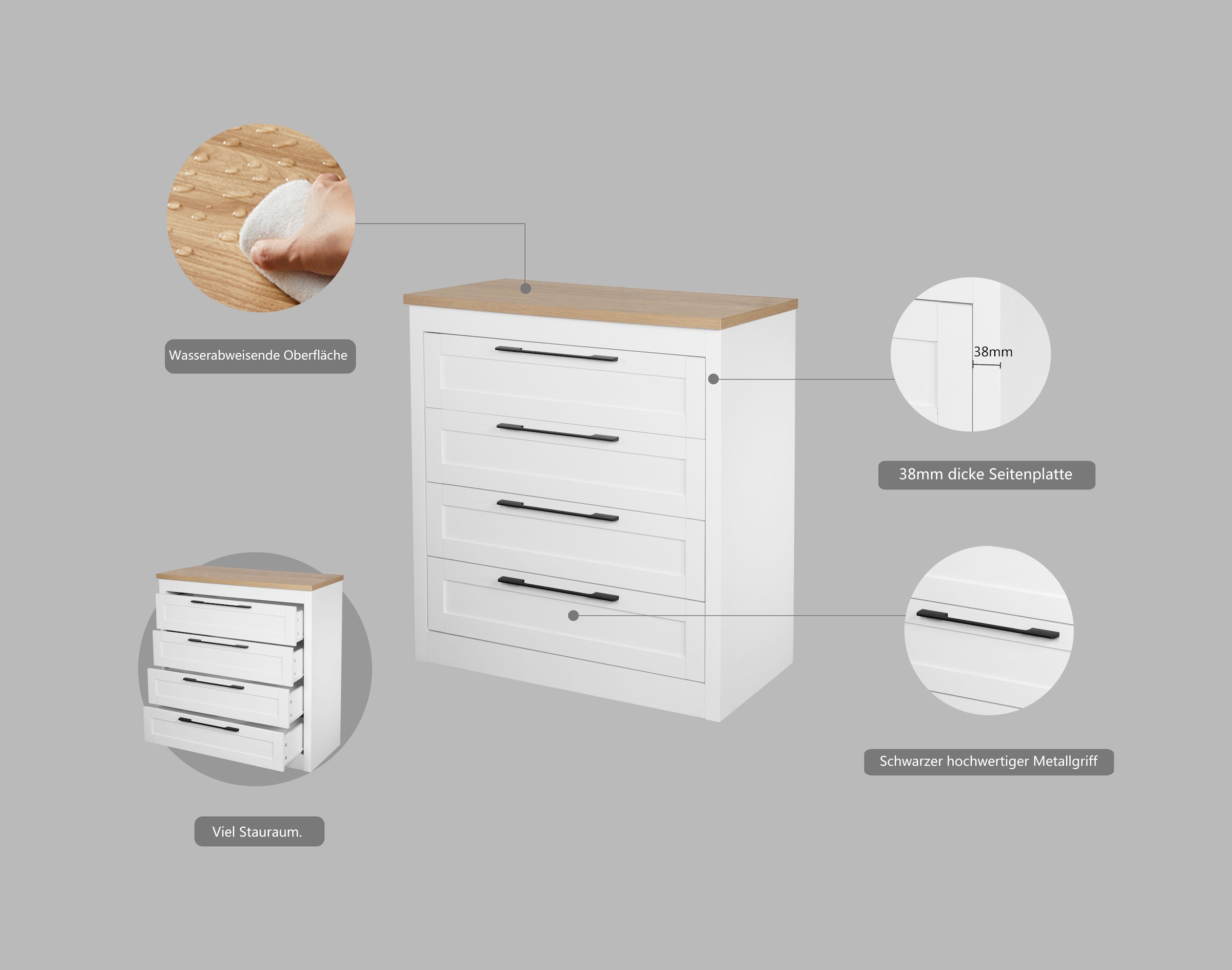 OTTO home Schubkastenkommode »Büsum Schlafzimmer Schrank Wäscheschrank« Sideboard mit 4 Schubladen im Landhaus Design Bestseller