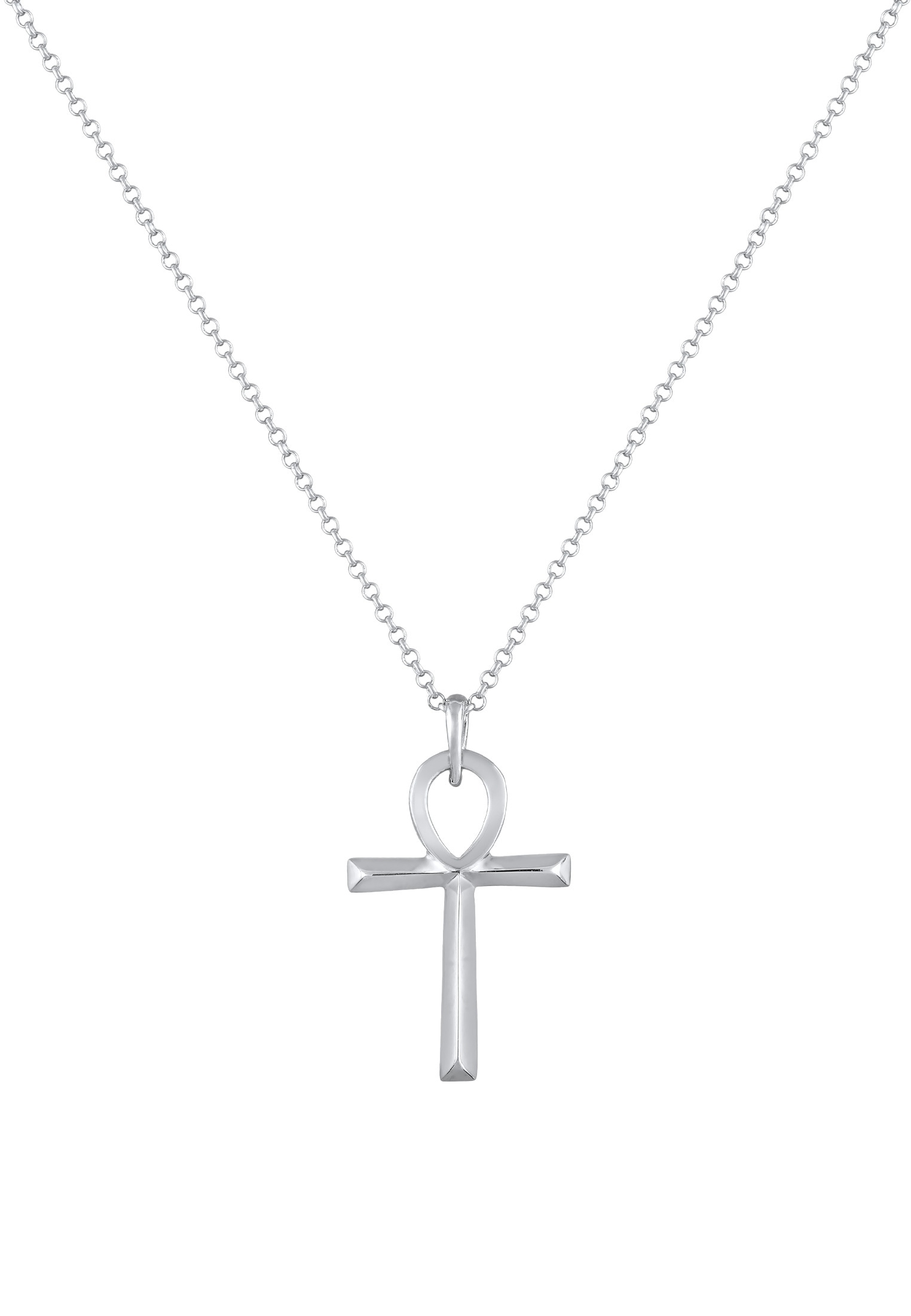 Kuzzoi Lange Kette »Halskette Herren Ankh Kreuz Anhänger 925 Silber«