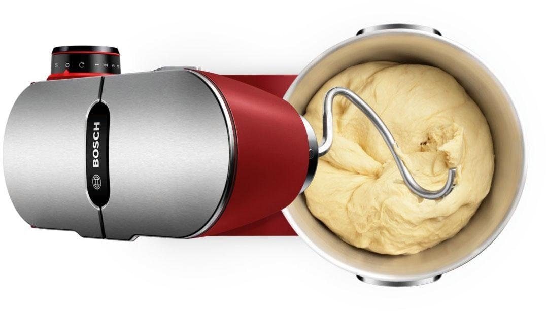 BOSCH Küchenmaschine »Serie 8 MUM9A66R00, Gratis Set VeggieLove Plus MUZ9VLP1«, Knethaken/Rühr-/Silikonbesen spülmaschinenfest, rot/silber