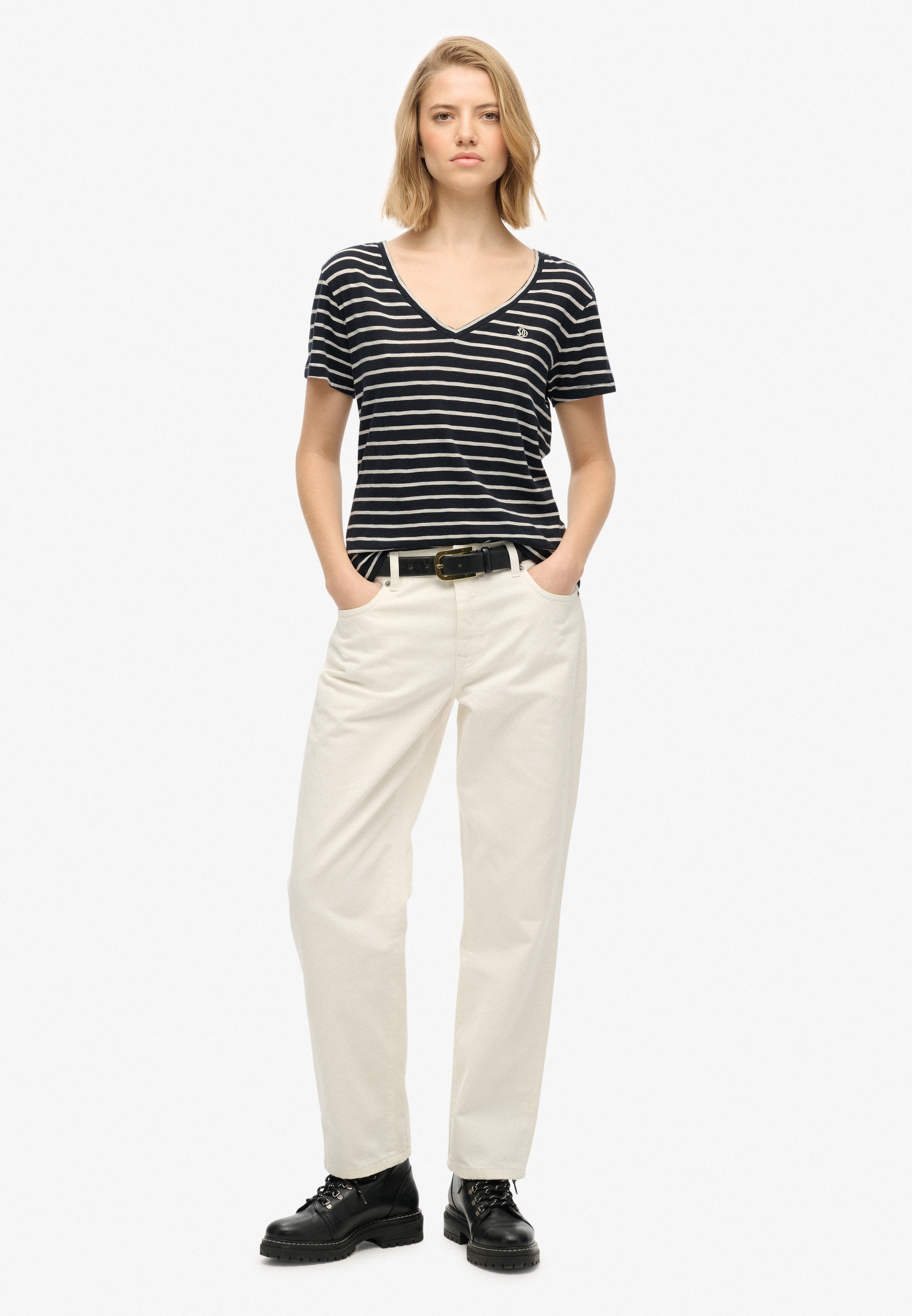 Superdry T-Shirt »STUDIOS SLUB EMB VEE TEE« Baumwollmischung, relaxed fit