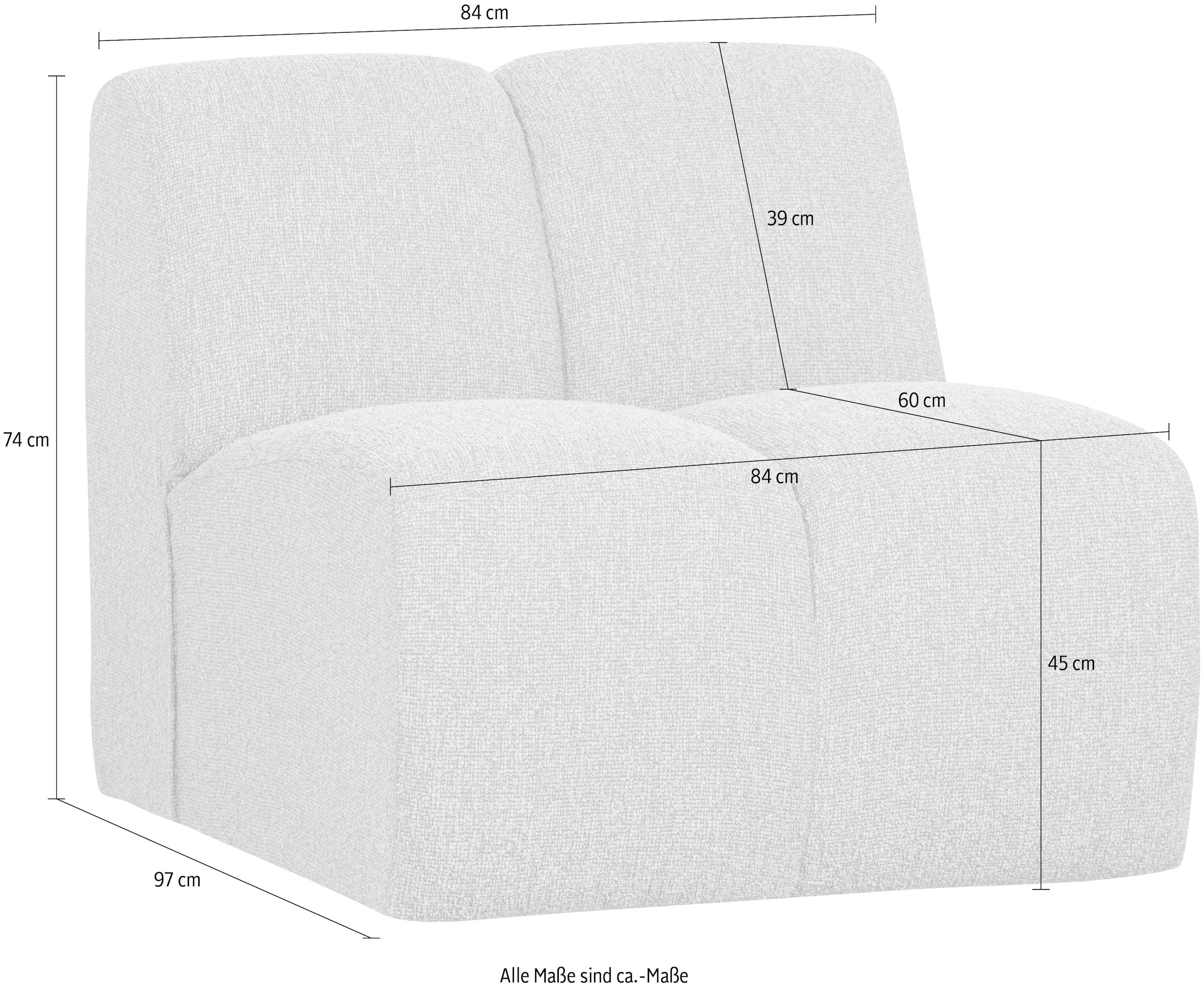 WOOOD Sofa-Mittelelement »Mojo Bouclé-Bezug mit vertikaler Steppnaht B 84 x D 97 x H 74 cm« Maximale Verschleißfestigkeit, Tragkraft 120 kg, montiert geliefert