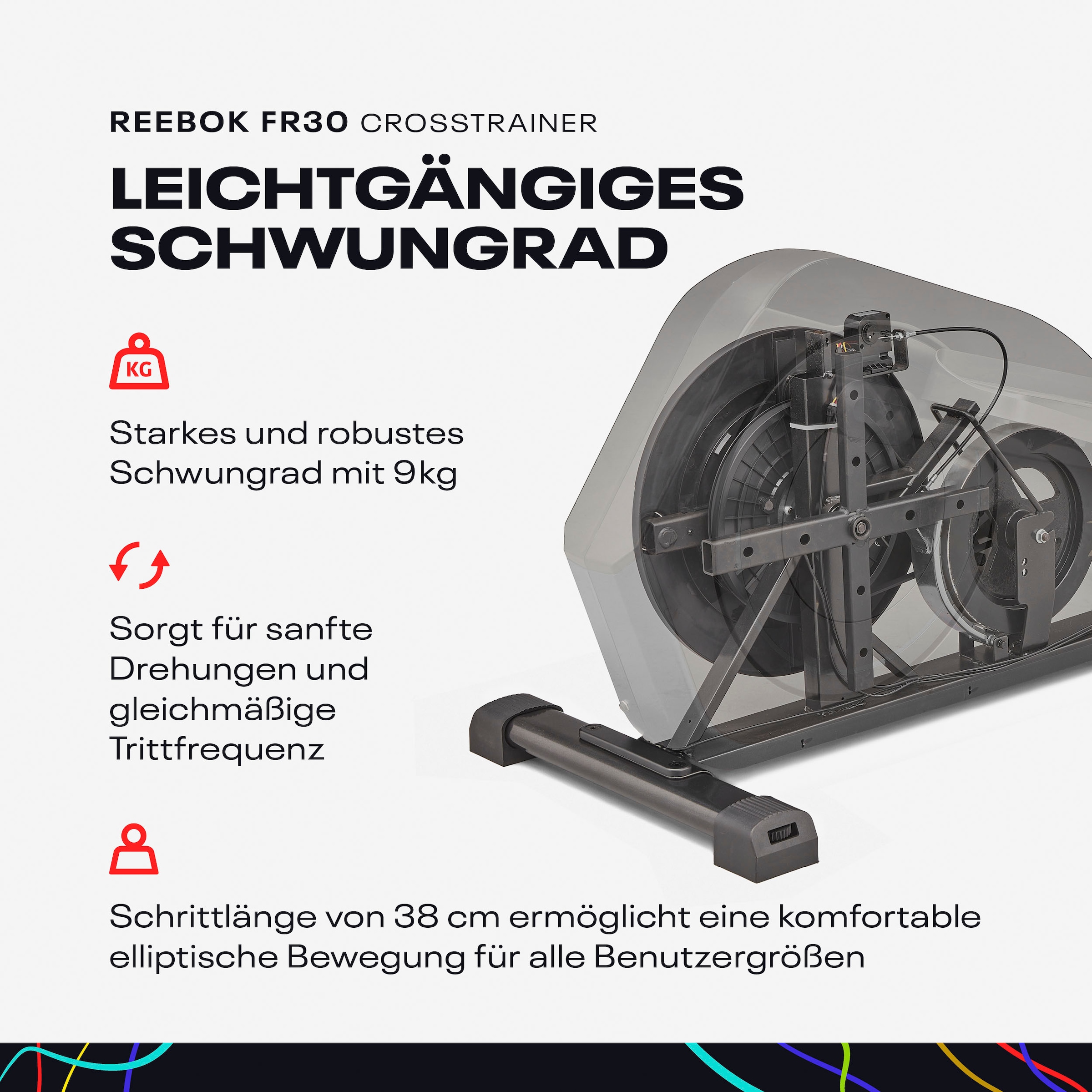 Reebok Crosstrainer-Ergometer »FR30«, (mit Tablet-Halterung und integr. Pulsempfänger), Schwungmasse ca. 4 kg, 18 Widerstandsstufen