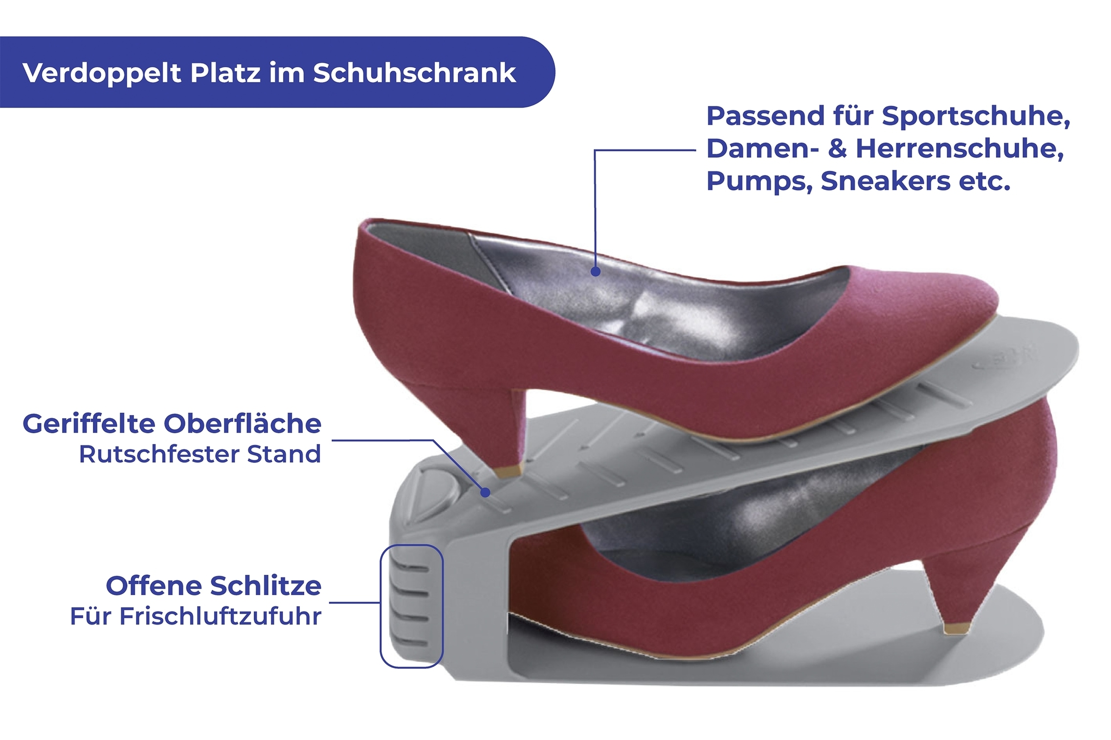 Maximex Schuhstapler »4er«, (Set, 4 tlg.), Schuhhalter, 50 % mehr Platz im Schuhschrank, Kunststoff, 4-teilig