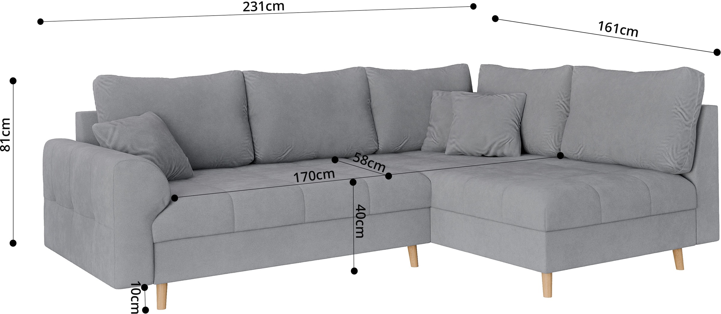 Home affaire Ecksofa »CHARRE L-Form mit Ottomane, Maße B/T/H: 231/161/81 cm«, feine Steppung, lose Rücken- und Zierkissen, auch in Cord und Bouclé