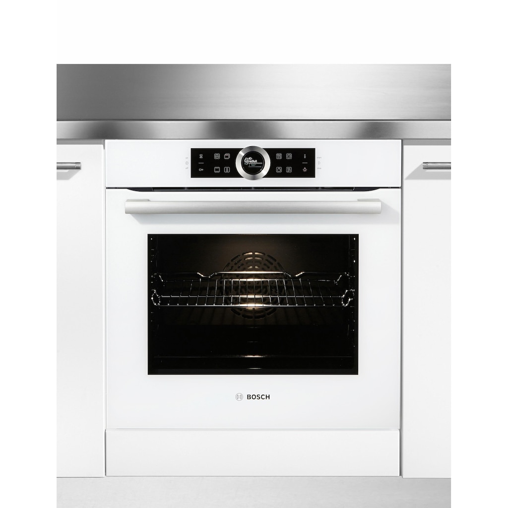 BOSCH Einbaubackofen »HBG635B«, Serie 8, mit Teleskopauszug nachrüstbar, ecoClean Direct, 4D-Heißluft-Eco-Ober-/Unterhitze Eco-Umluft-Infra-Grill-Großflächen-/Kleinflächengrill-Pizzastufe-Sanftgaren-Vorwärmen-Warmhalten-Auftaustufe, mit Pizzastufe