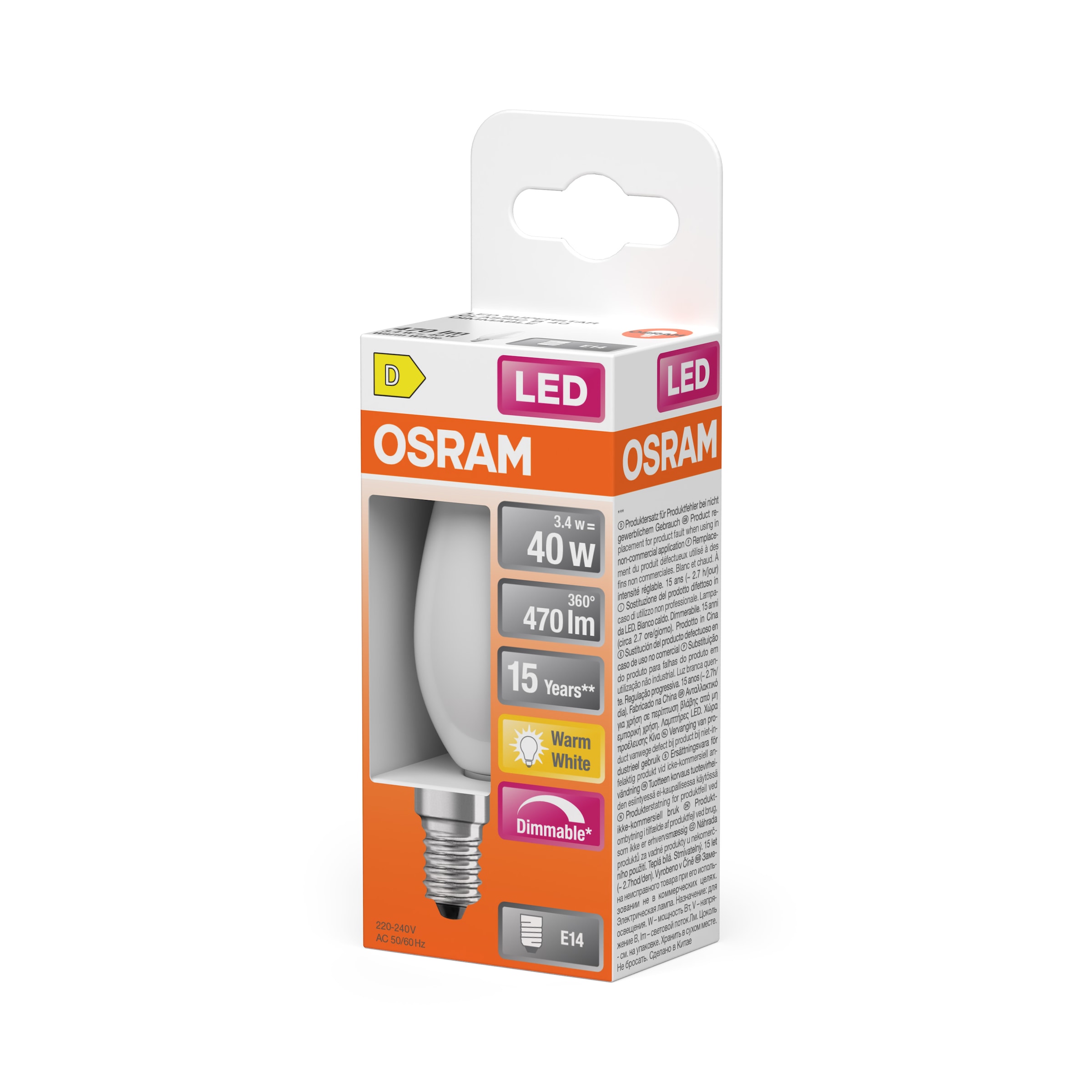 Osram LED-Leuchtmittel »LED Retrofit CLASSIC Kerzenform« E14 1 Stk. Warmweiß