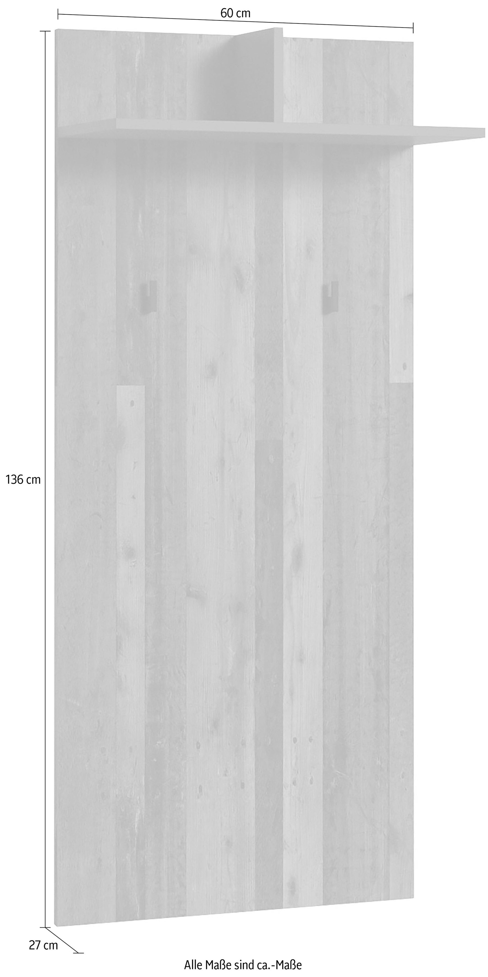 INOSIGN Garderobenpaneel »Ben«, (1 St.), Breite 60 cm, mit Kleiderhaken und Ablage