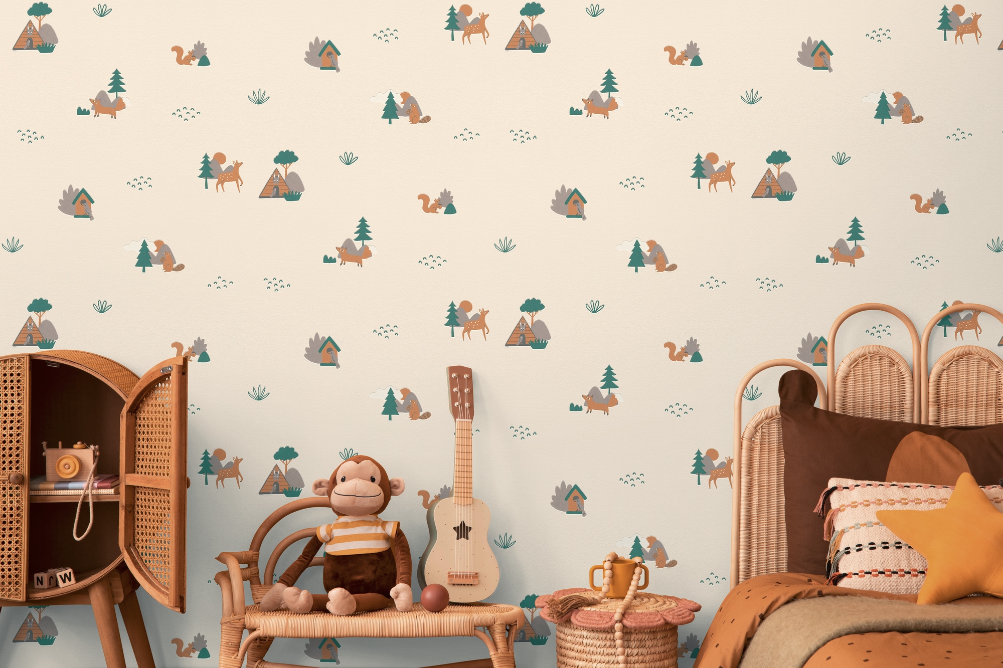 living walls Vliestapete »Kids Studio Waldtiere – Vliestapete für Kinder« Wald | grafisch | naturalistisch glatt Fuchs, Reh und Eichhörnchen im modernen Scandi-Look