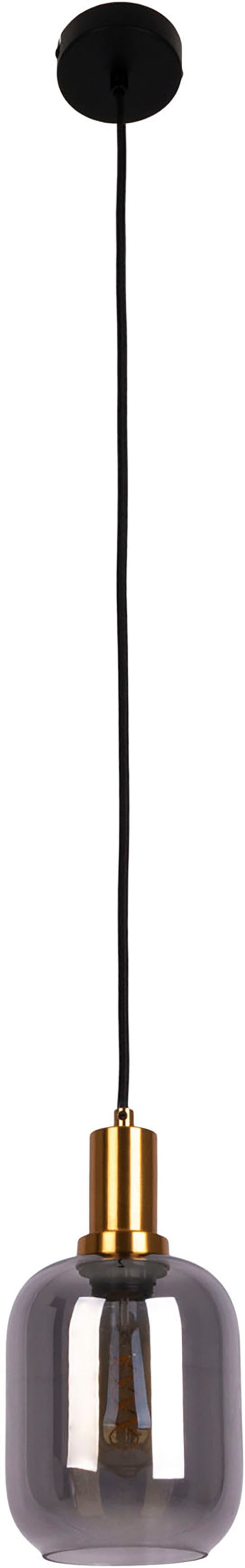 näve Pendelleuchte »Fumo«, 1 flammig, Leuchtmittel E27 | ohne Leuchtmittel, aus Metall in Schwarz und Gold und Rauchglas, Ø ca. 22 cm, Höhe 150 cm