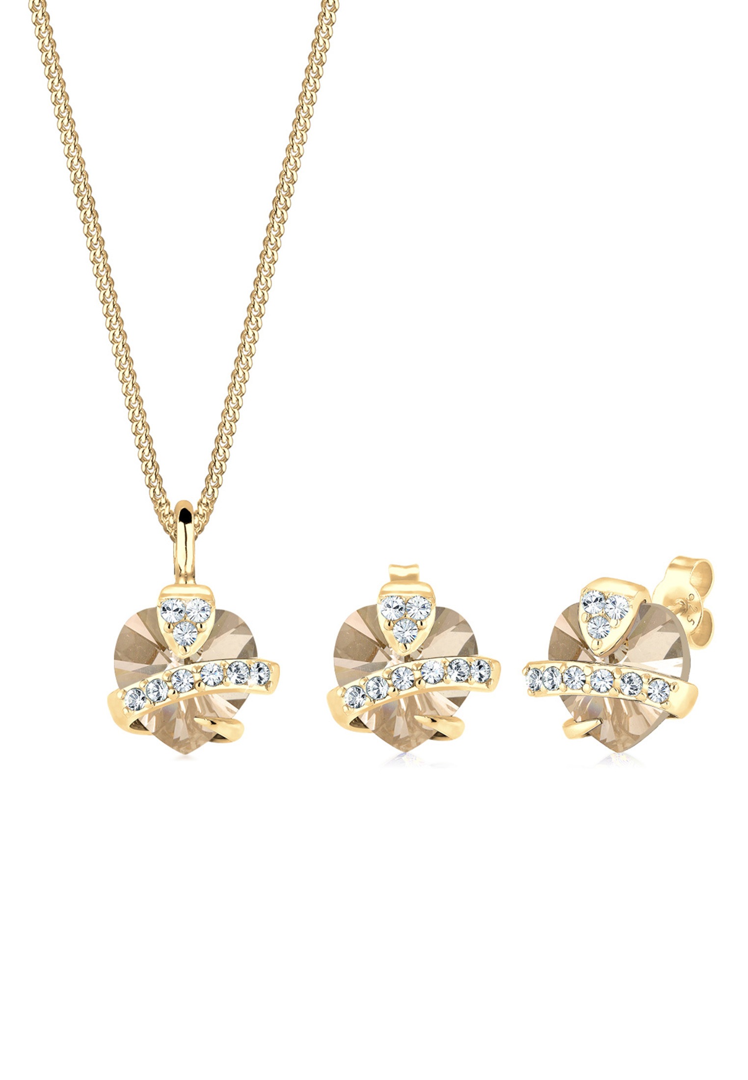 Elli Ohrring und Ketten Set »Schmuckset Herz Glamourös Kristalle 925 Silber«