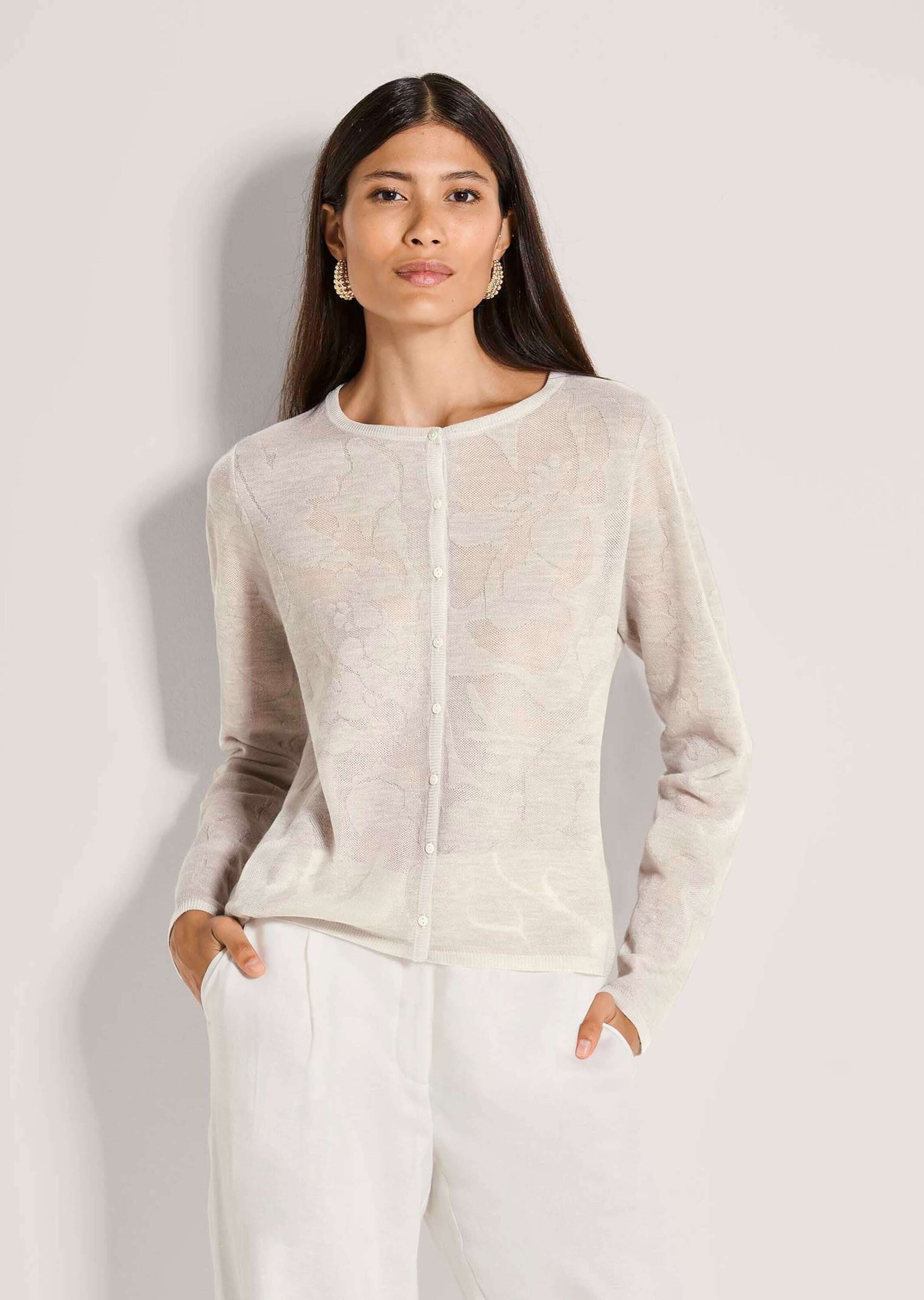 MADELEINE Strickjacke »Strickjacke Elegante Sommerjacke mit Rundhals, Feinstrick« Toniges Blumendesign