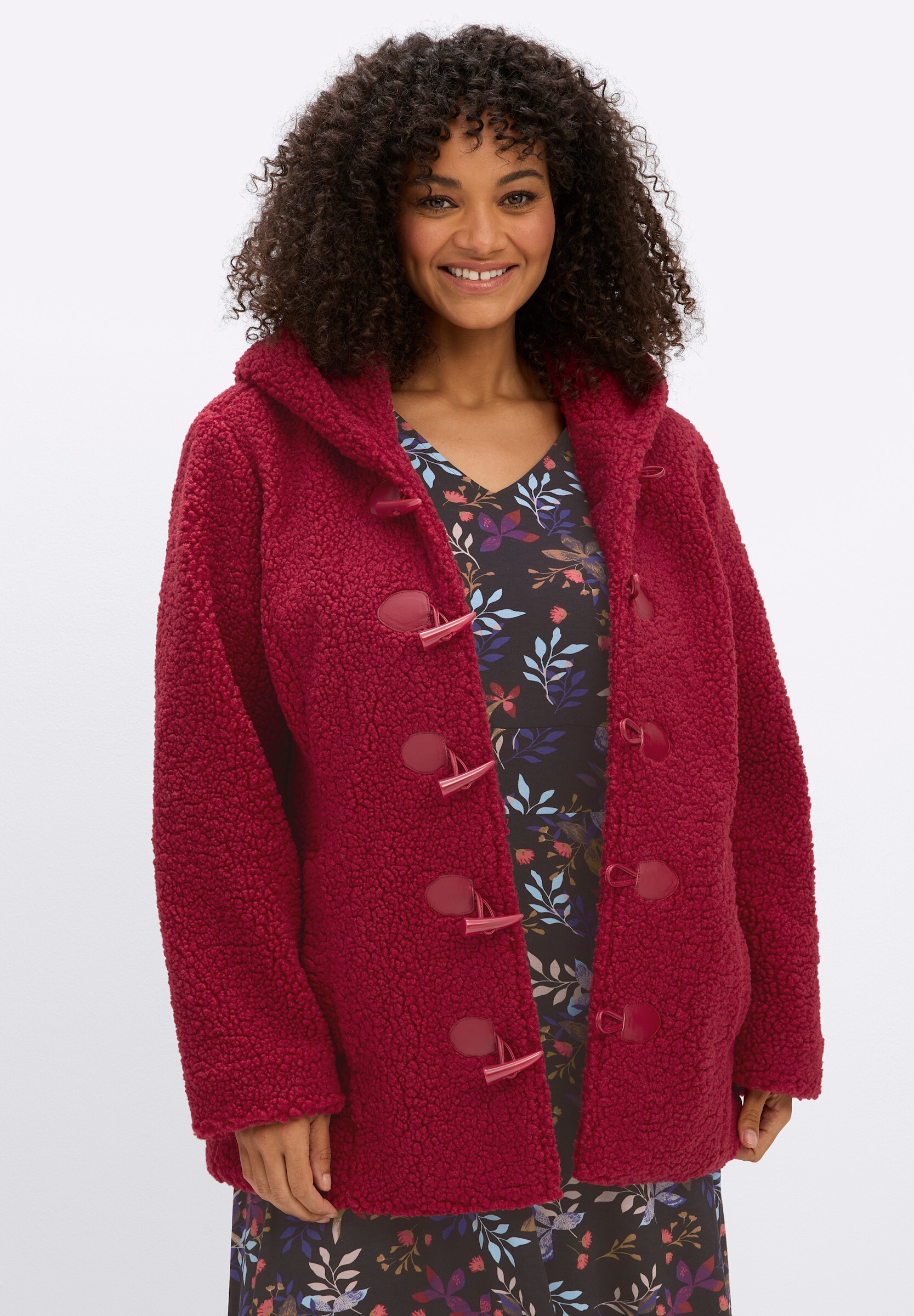 sheego by Joe Browns Kurzjacke »Teddy-Jacke Kapuzenplüschjacke mit Knebelknöpfen« mit Kapuze