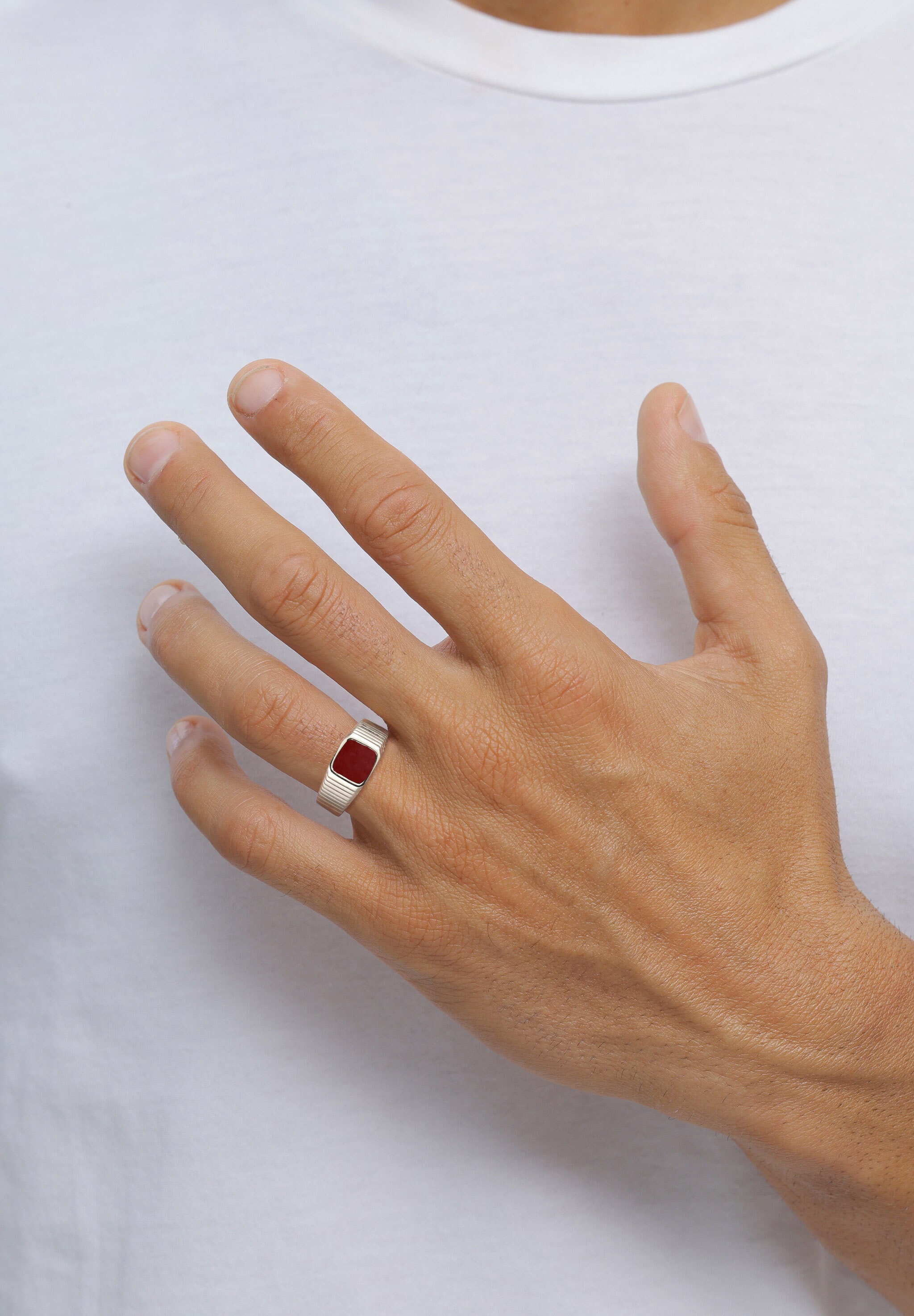 Kuzzoi »Ring Siegelring Emaille Rot 925 Sterling Silber«
