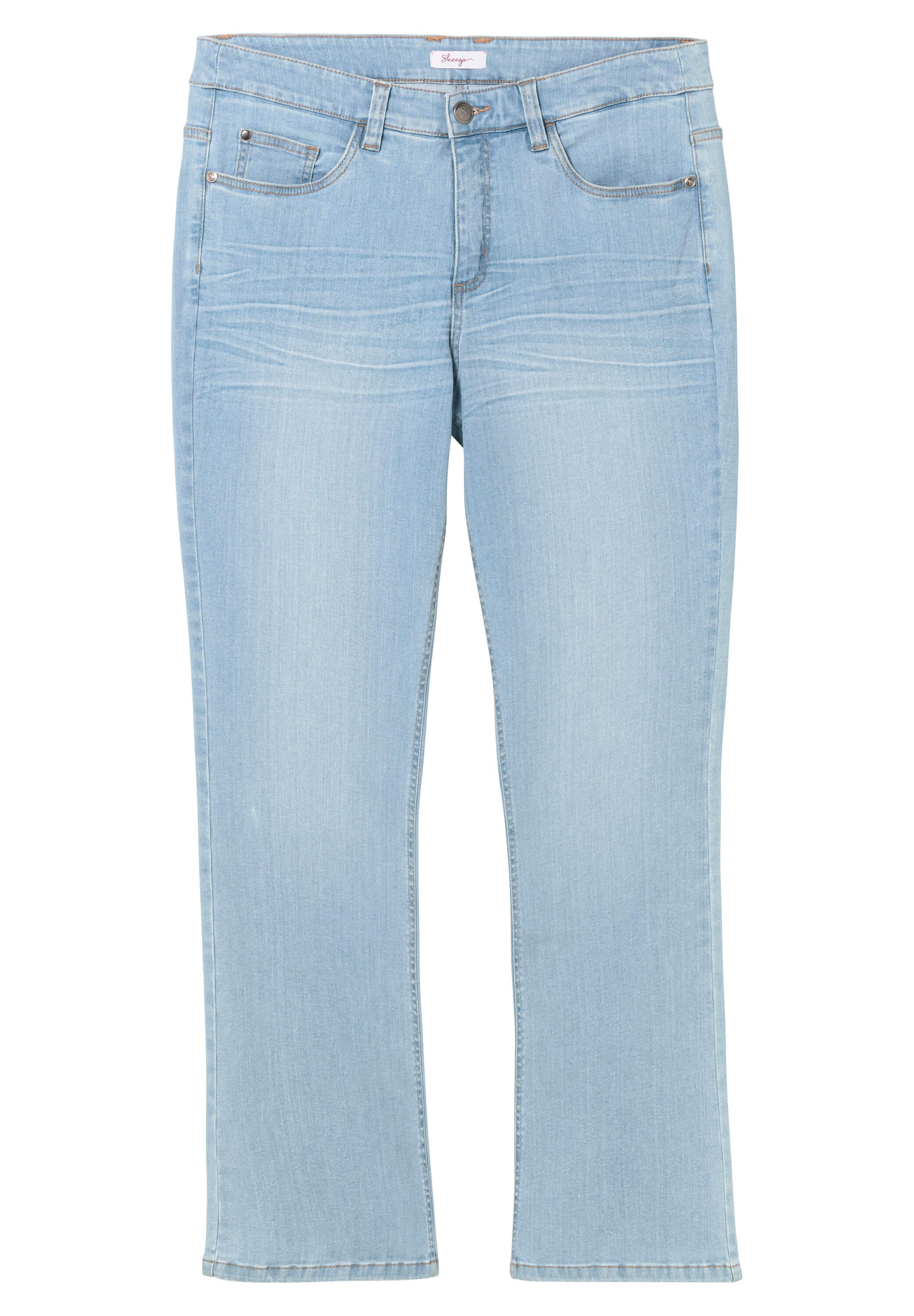 Sheego Bootcut-Jeans »Bootcut-Jeans Bootcut-Jeans mit 3D-Catfaces« mit Used-Effekten, extralang