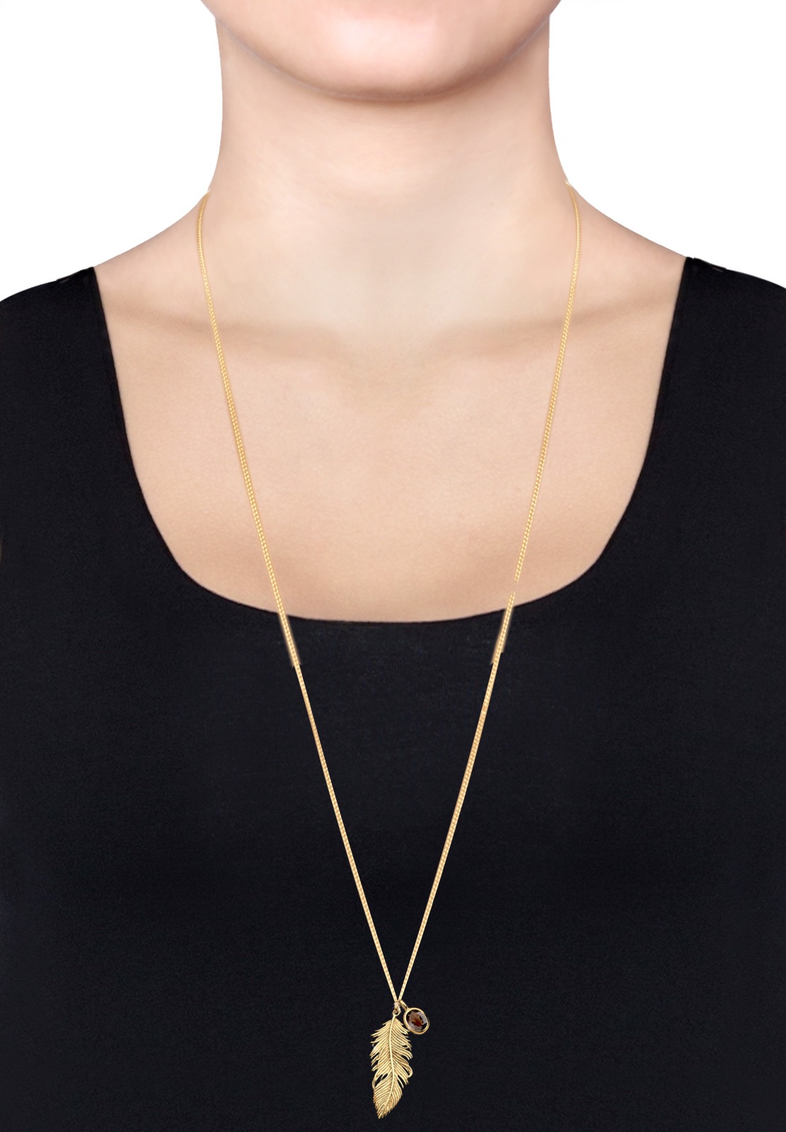 Elli Lange Kette »Halskette Feder Quarz Braun 925 Sterling Silber vergoldet«