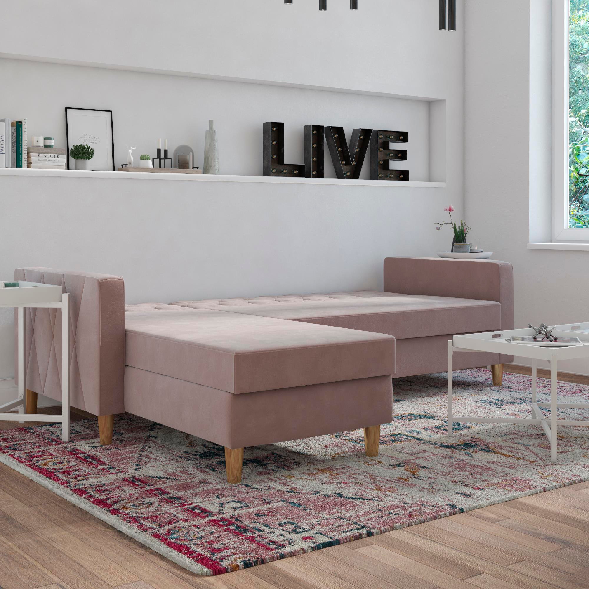 Cosmo Living Ecksofa »Liberty«, mit Schlafffunktion, Recamiere mit Stauraum beidseitig montierbar