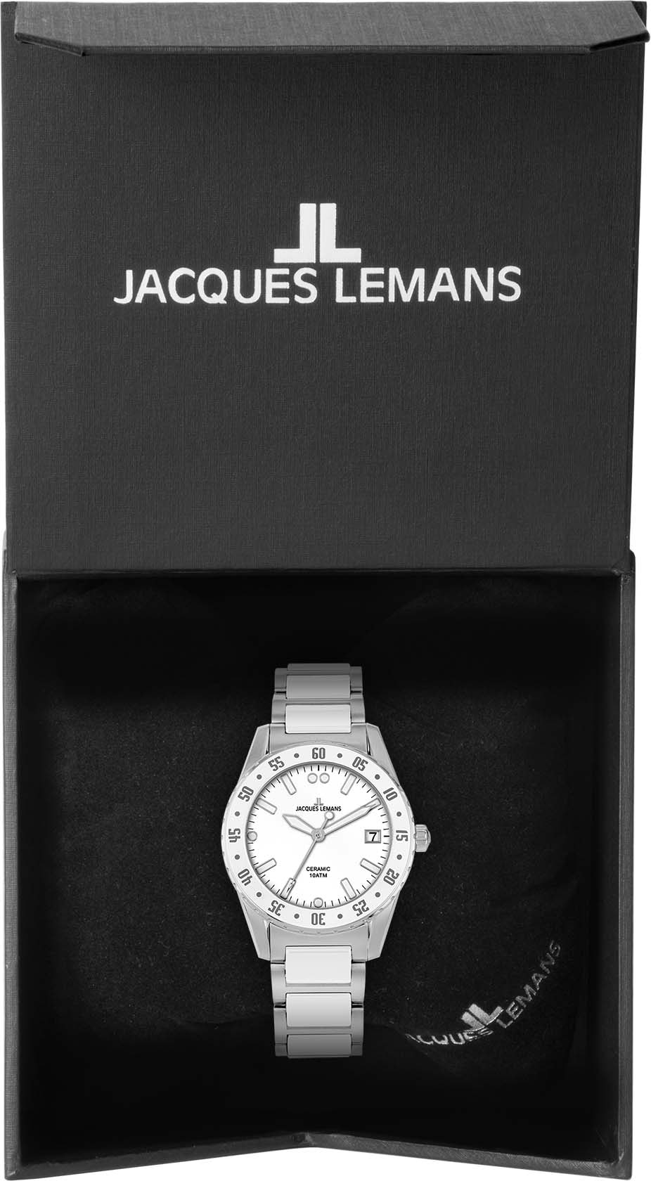 Jacques Lemans Keramikuhr »Liverpool, 42-12J«, Quarzuhr, Armbanduhr, Damenuhr, Datum, Leuchtzeiger