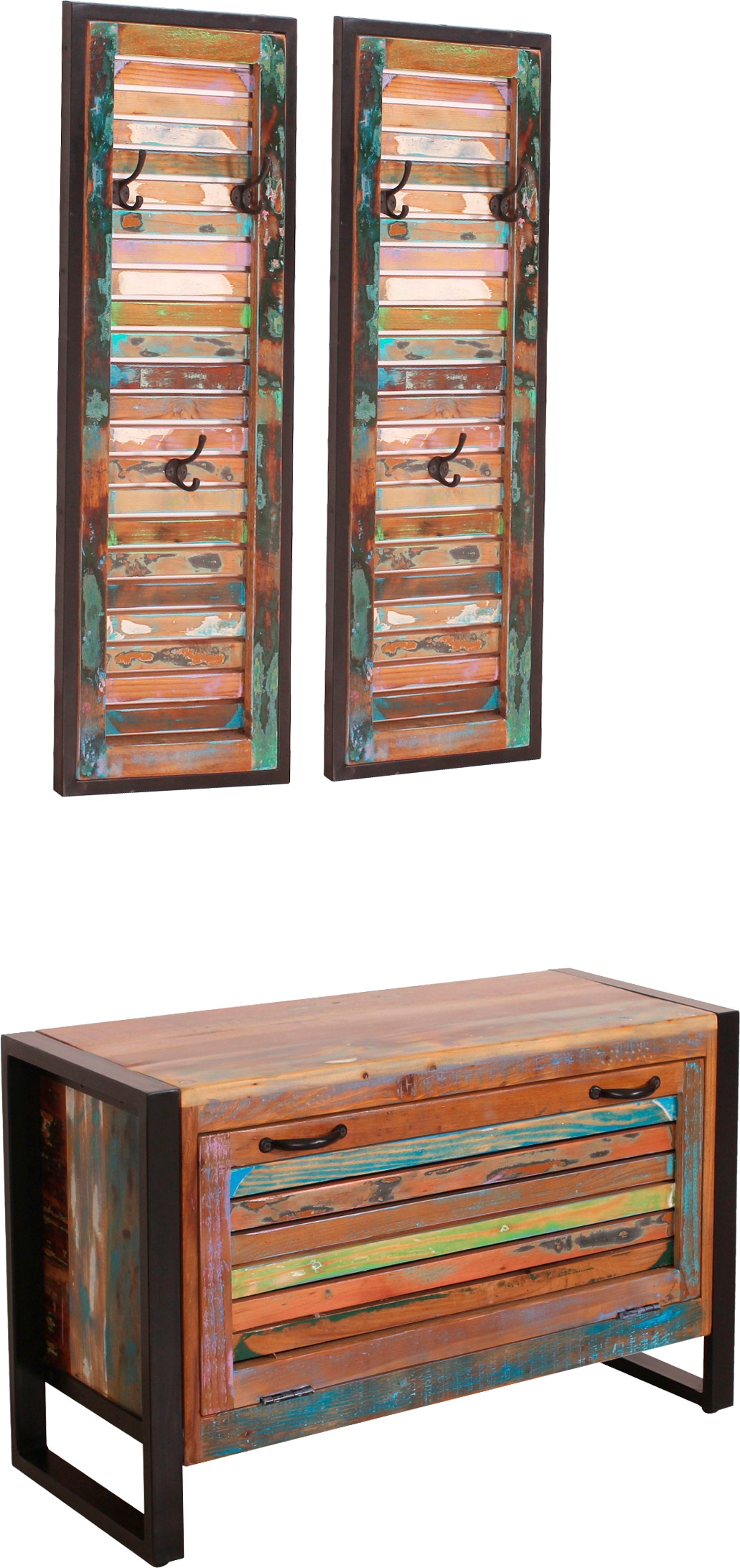 SIT Garderoben-Set »Fiume«, (3 St.), aus recyceltem Altholz in Lamellenoptik