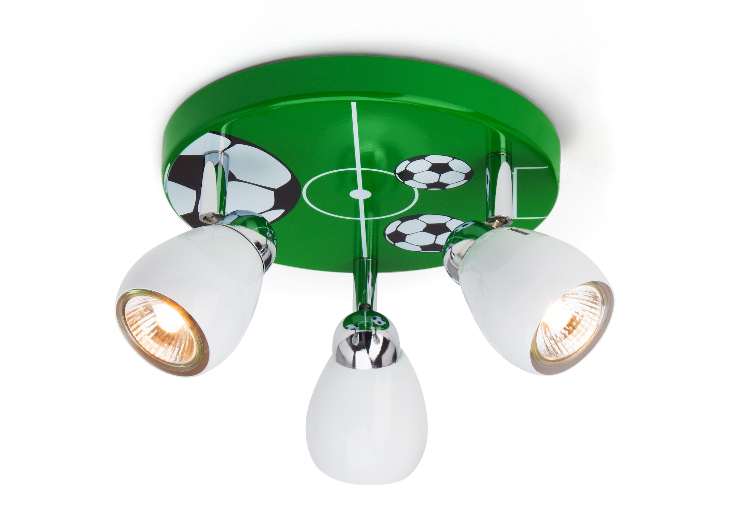 Brilliant LED Deckenstrahler »SOCCER«, 3 flammig, Leuchtmittel GU10 | LED wechselbar, Spotrondell weiß/grün-schwarz-weiß, 3 x GU10 max. 3W, 11cm Höhe