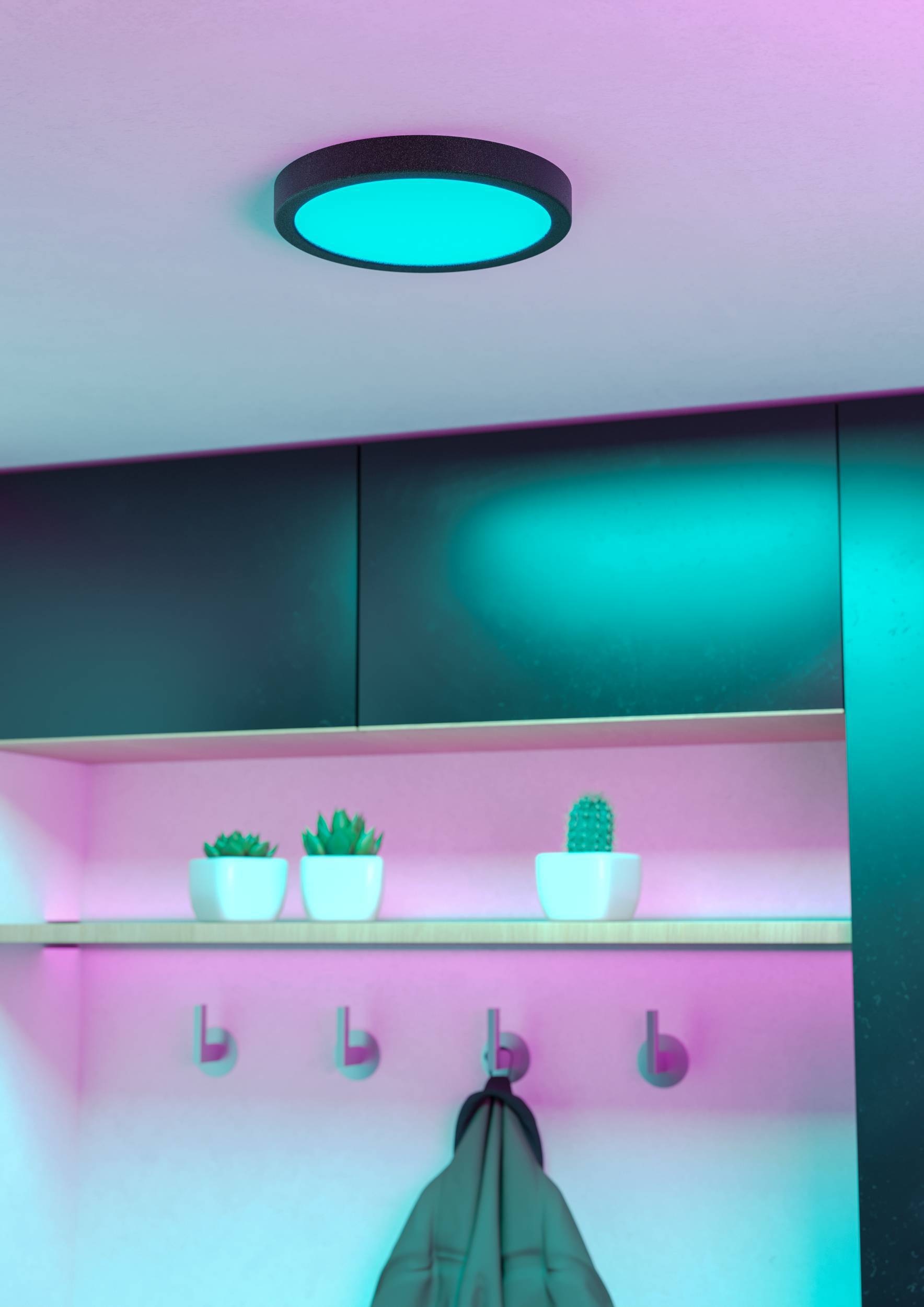 EGLO Aufbauleuchte »Fueva 6-Z Deckenlampe, ZigBee, App und Sprachsteuerung, Badlampe, IP44« LED-Modul 1 Stk. Kaltweiß | RGB Aufbauleuchte - H2,5 x Ø21,1 cm - schwarz - 11,2W inkl.