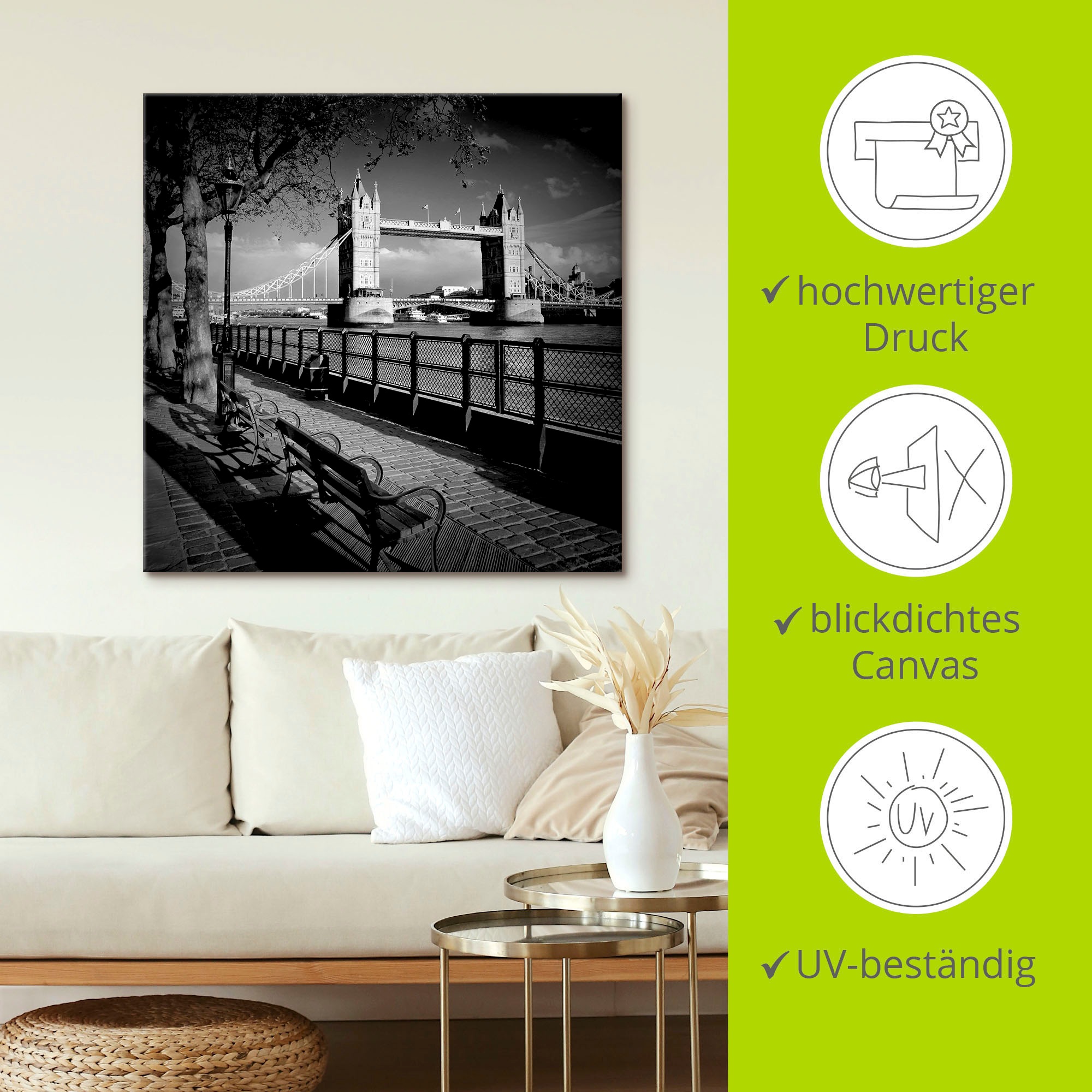 Artland Wandbild »London Am Ufer der Themse«, Großbritannien, (1 St.), als Leinwandbild, Poster in verschied. Größen