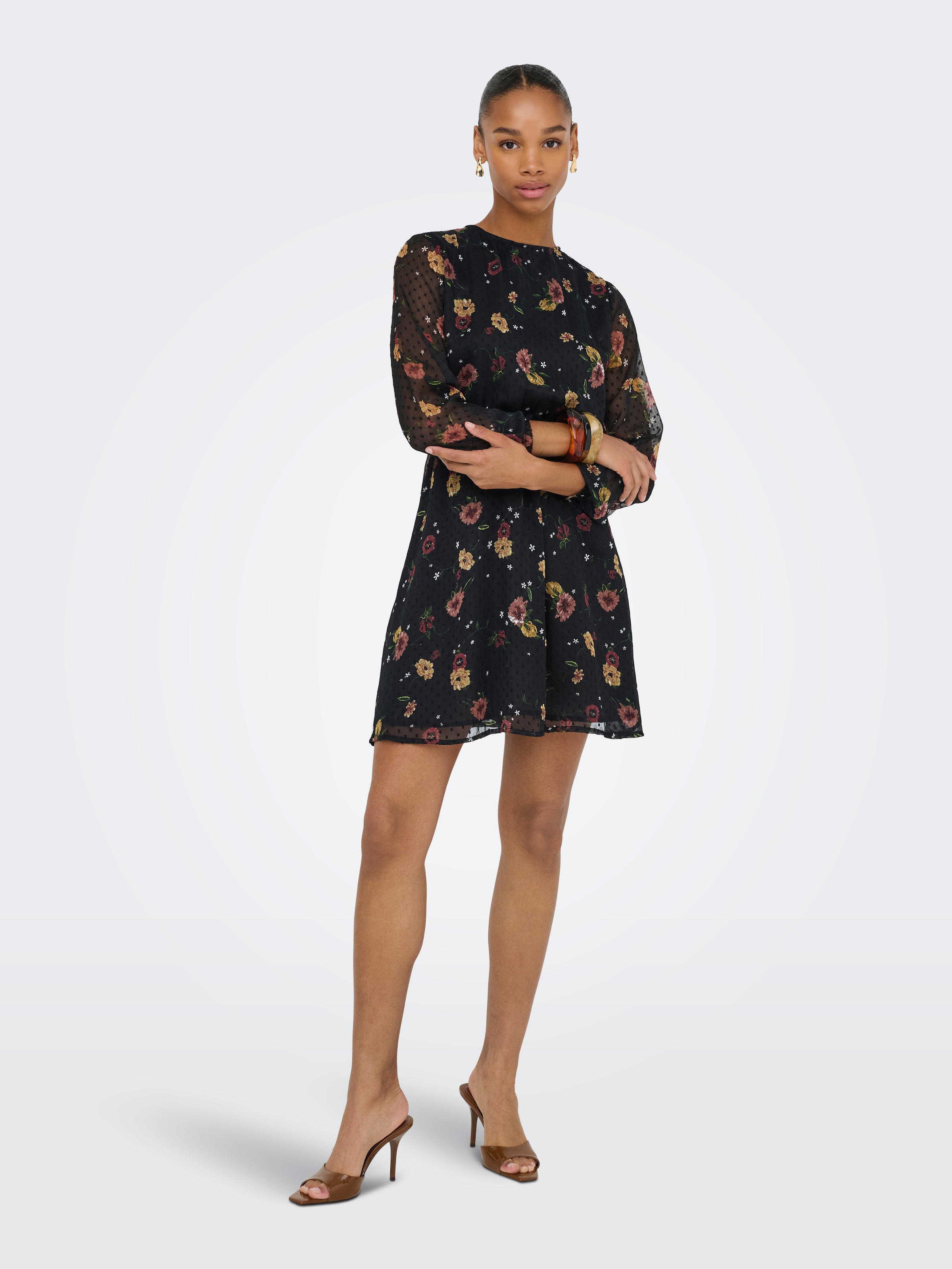 ONLY Druckkleid »ONLELIZA LIFE LS O-NECK DRESS WVN«, Sommerkleid