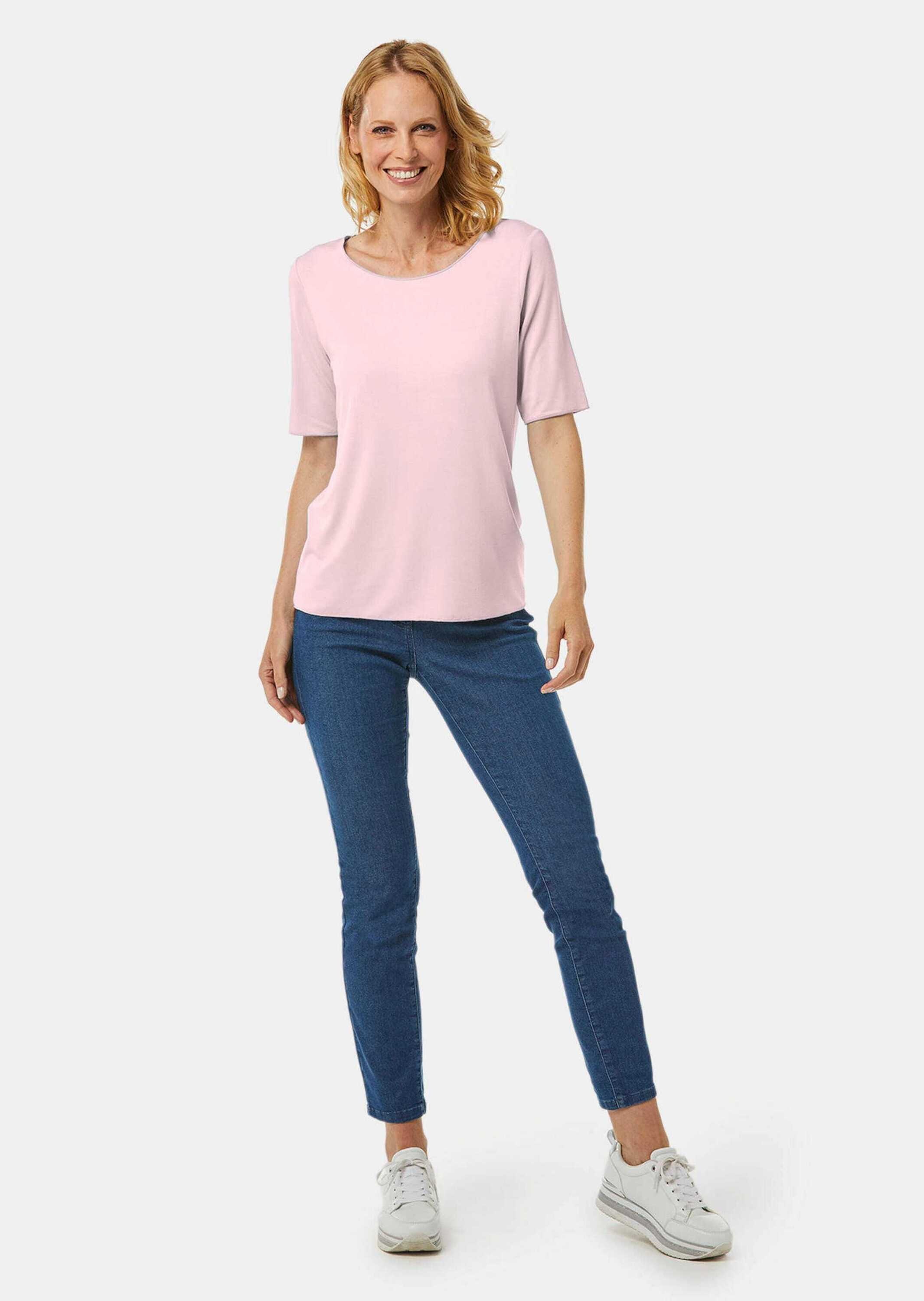 GOLDNER Langarm-Poloshirt »Kombistarkes Halbarmshirt mit tonaler Zierkante«