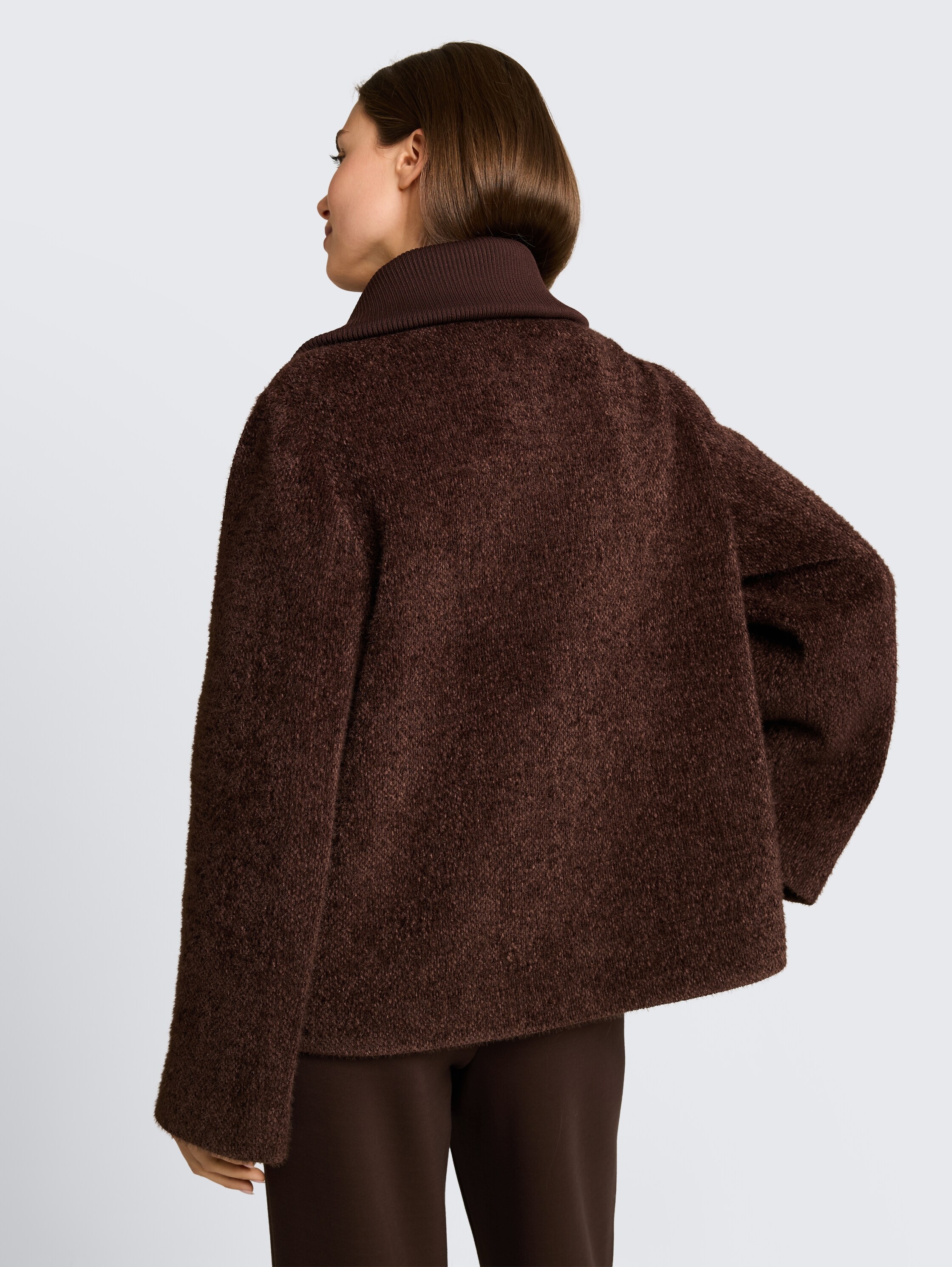 TOM TAILOR Strickfleecejacke ohne Kapuze mit Strick-Struktur und großem Kragen