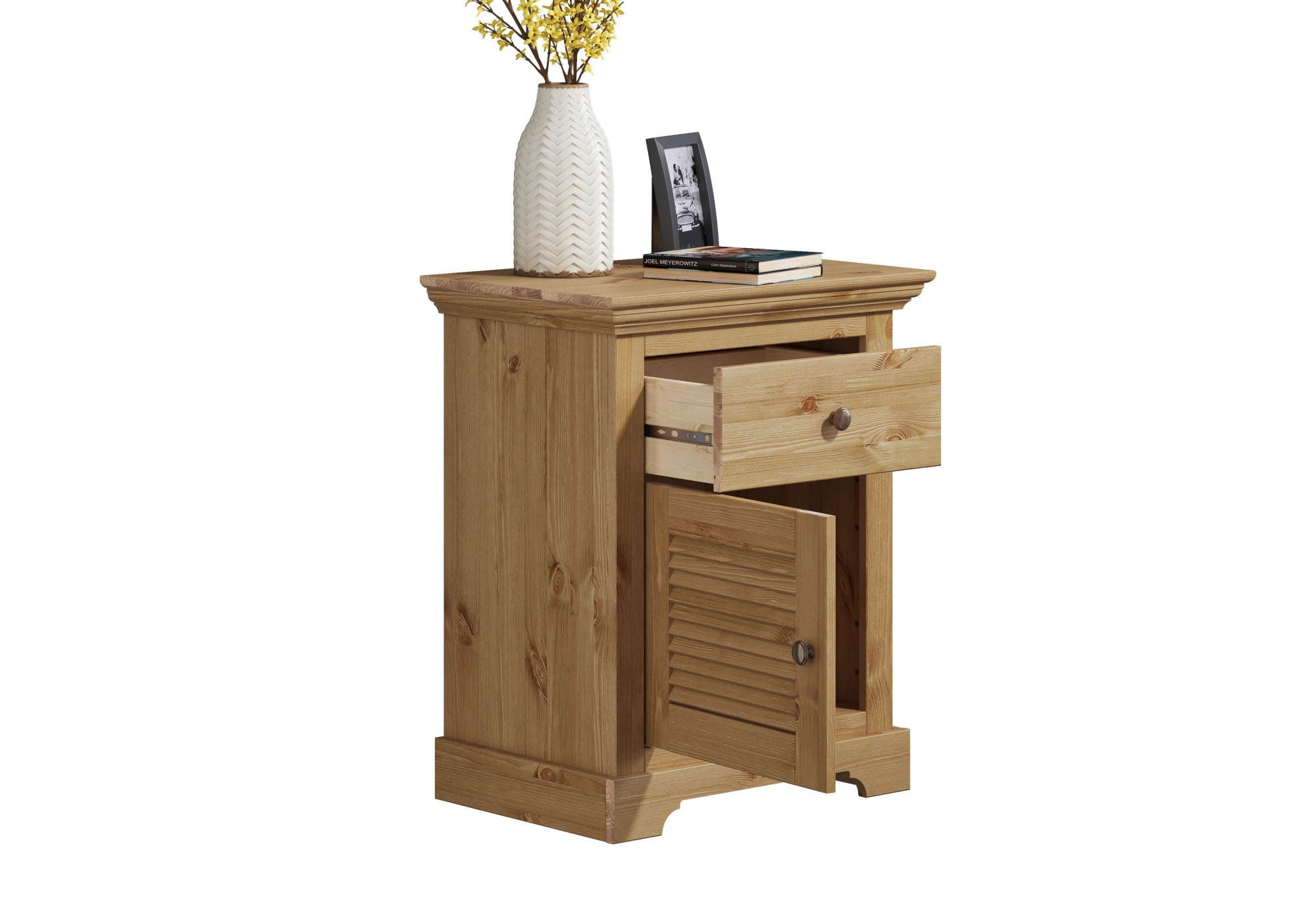 Home affaire Nachtkommode »Rauna, Landhausstil, edles Design mit Lamellen und Kassetten, 2 Farben«, (B/H/T 56/69/39cm), FSC® zertifiziertes Kieferholz, massive Qualität mit viel Stauraum