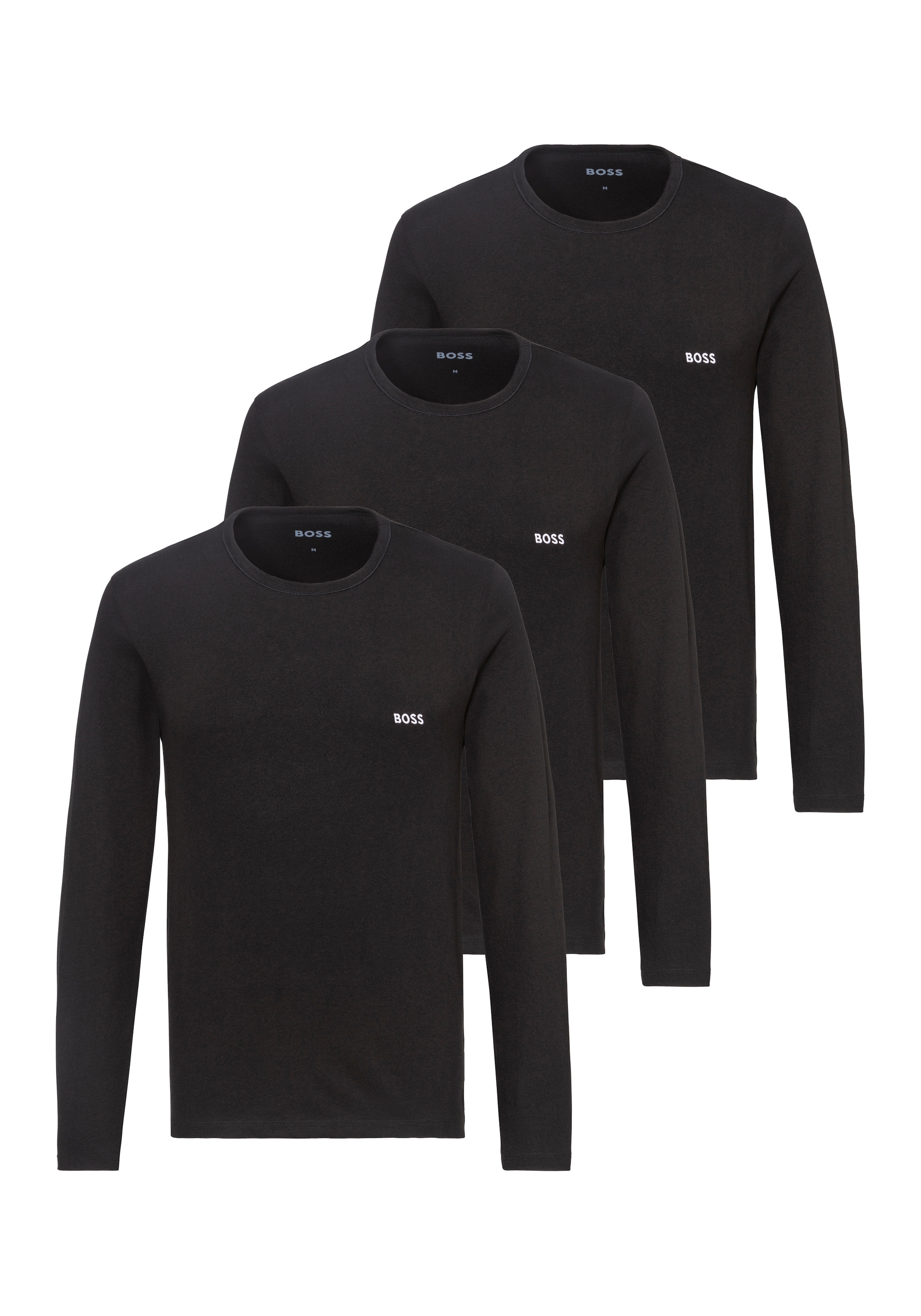 Langarmshirt »longsleeve-Shirt R-Neck Classic COTTON 3pcs/pack«, mit BOSS Logo-Schriftzug