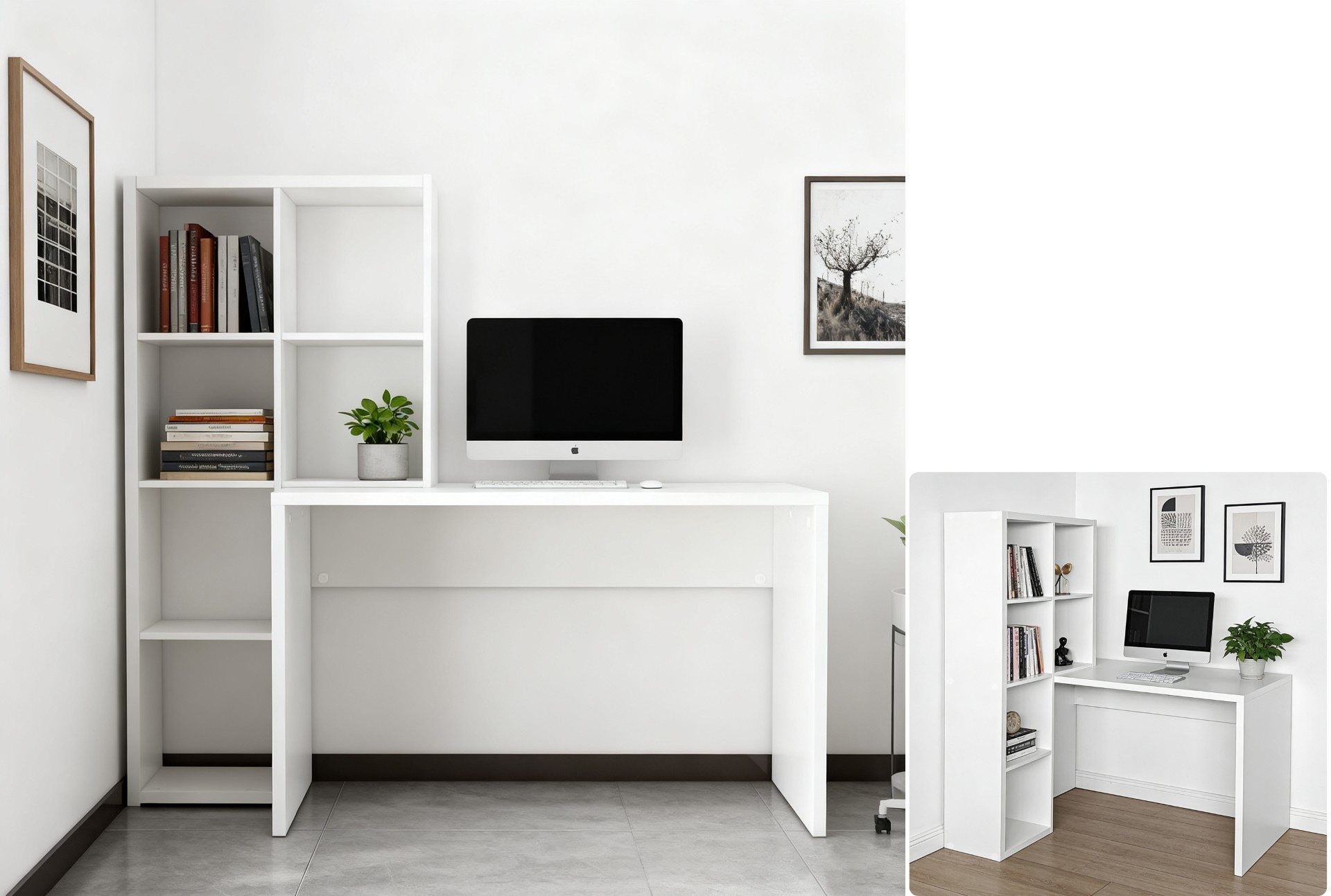 OTTO home Regal-Schreibtisch »Triest, Computertisch mit Raumtrenner, Breite 156 cm« , Regalelement flexibel montierbar, 6 Fächer, Tischbreite 120 cm