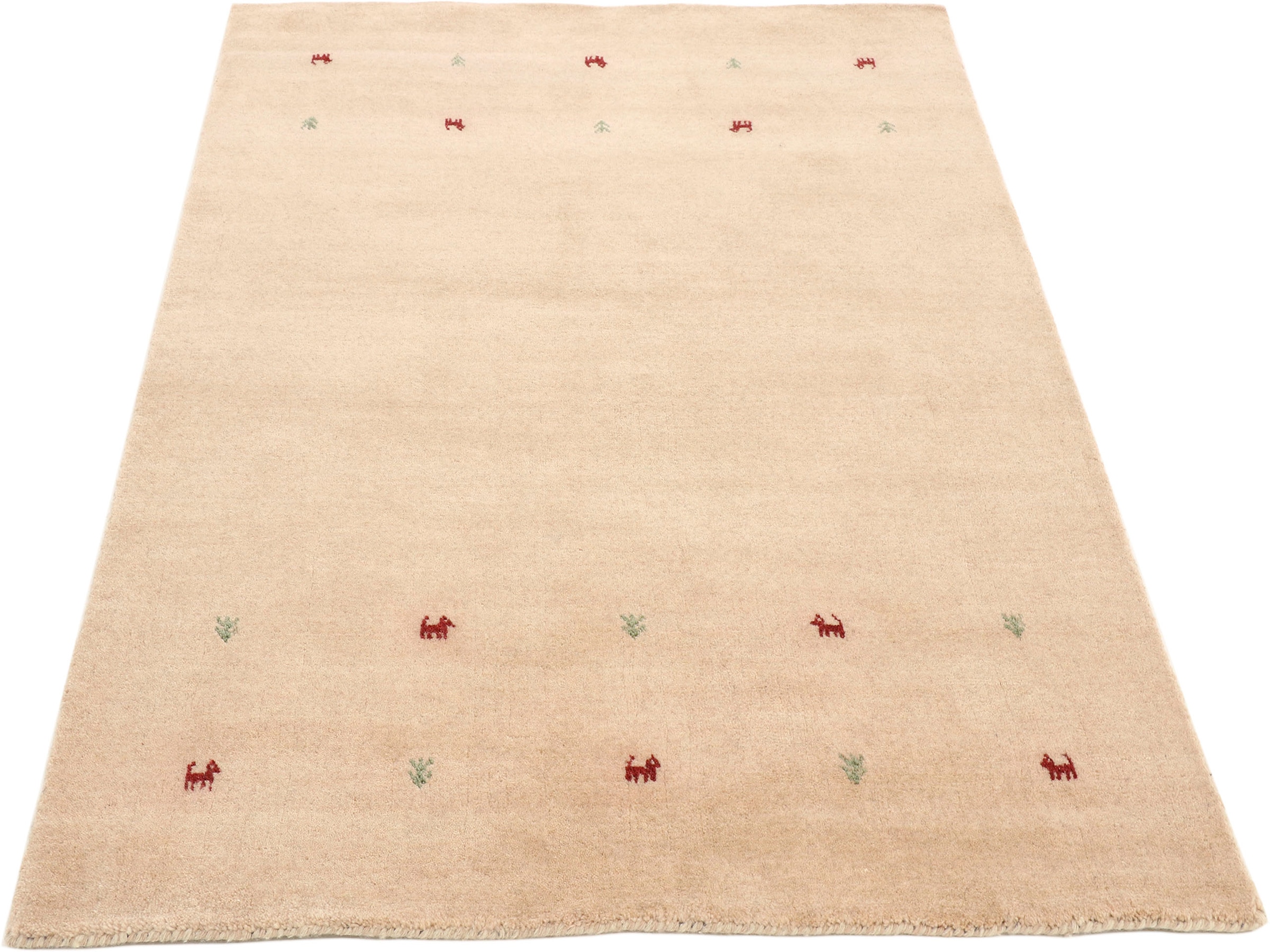 carpetfine Wollteppich »Gabbeh Uni, auch als Läufer und Rund erhältlich«, rechteckig, 15 mm Höhe, reine Wolle, handgewebt, Gabbeh Loom Tiermotiv, große Farbauswahl