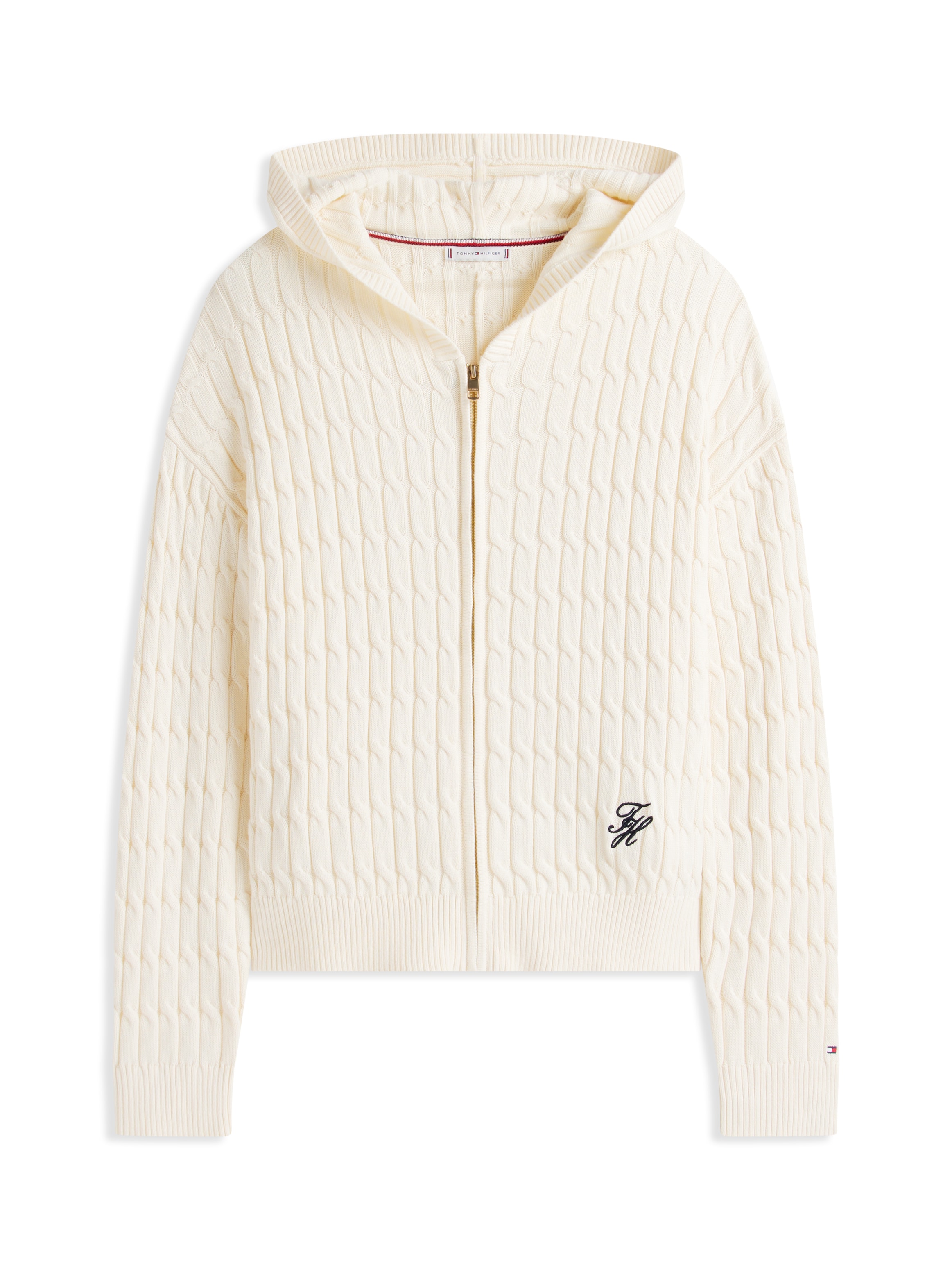 Tommy Hilfiger Curve Kapuzenstrickjacke »CRV CO CABLE MID GG LS ZIP HOODY« in großen Größen, mit Zopfmuster