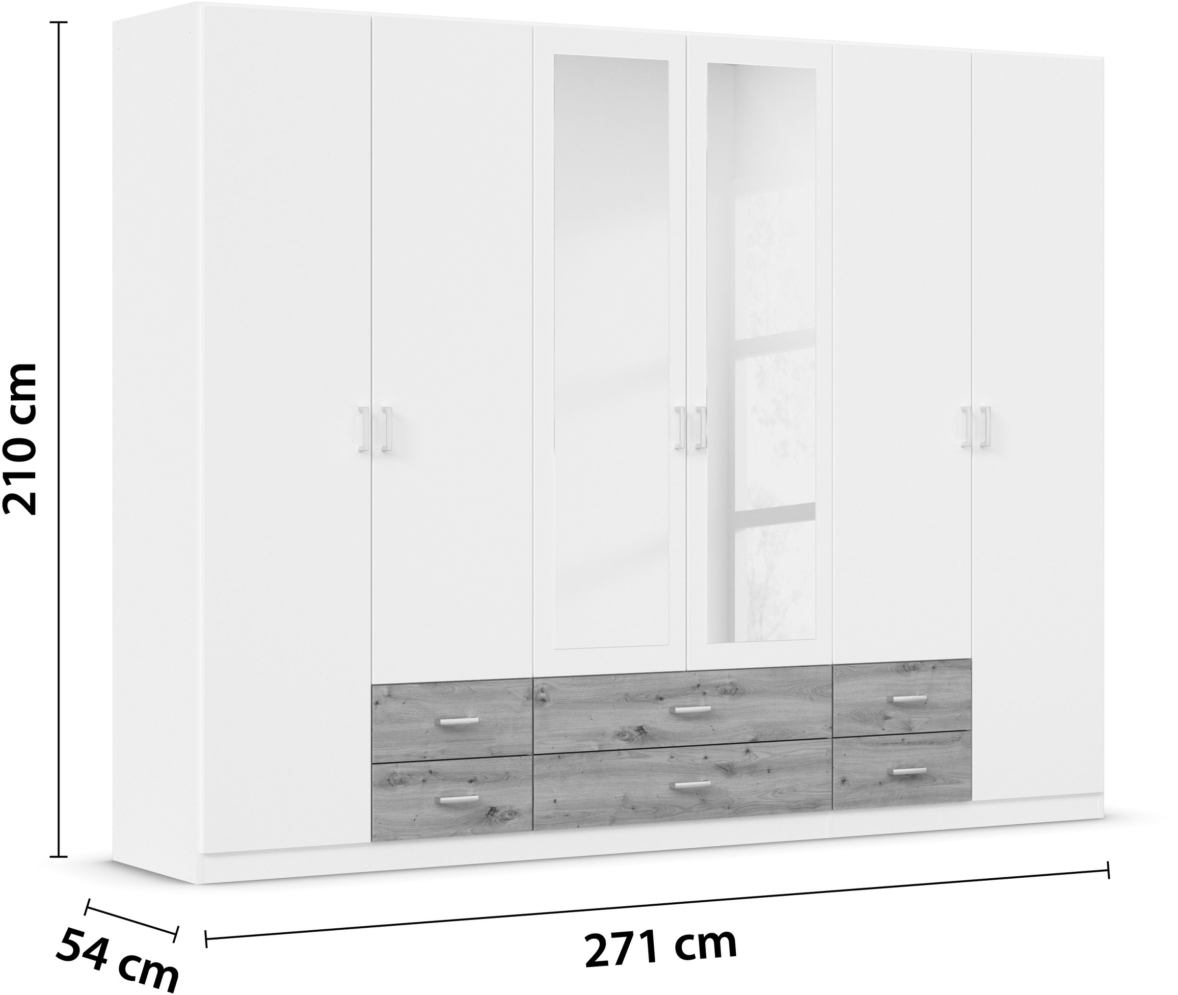 rauch Kleiderschrank »Schrank Garderobe Wäscheschrank GAMMA in 3 Breiten«, viel Stauraum mit 6 Schubladen, mit Spiegel TOPSELLER MADE IN GERMANY