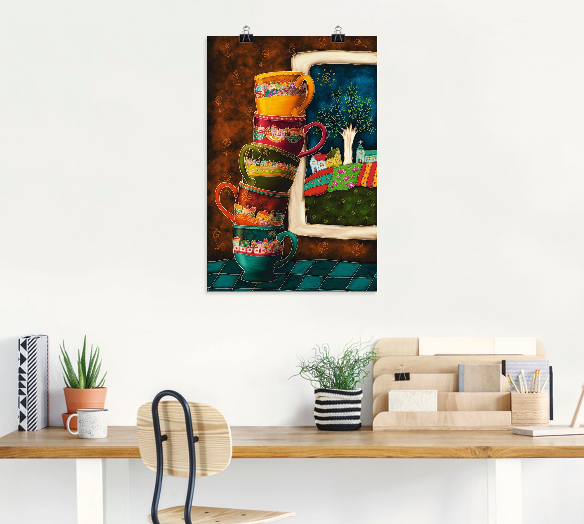 Artland Wandbild »Fröhliche Kaffeetassen«, Getränke, (1 St.), als Alubild,  Leinwandbild, Wandaufkleber oder Poster in versch. Größen kaufen bei OTTO