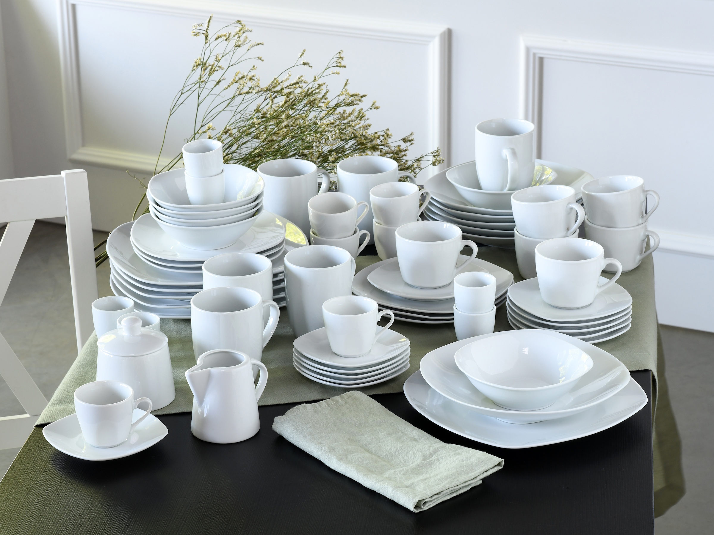 CreaTable Kombiservice »Square Weiß, Kombi-Service 62-tlg« Daily Use, Zeitlos