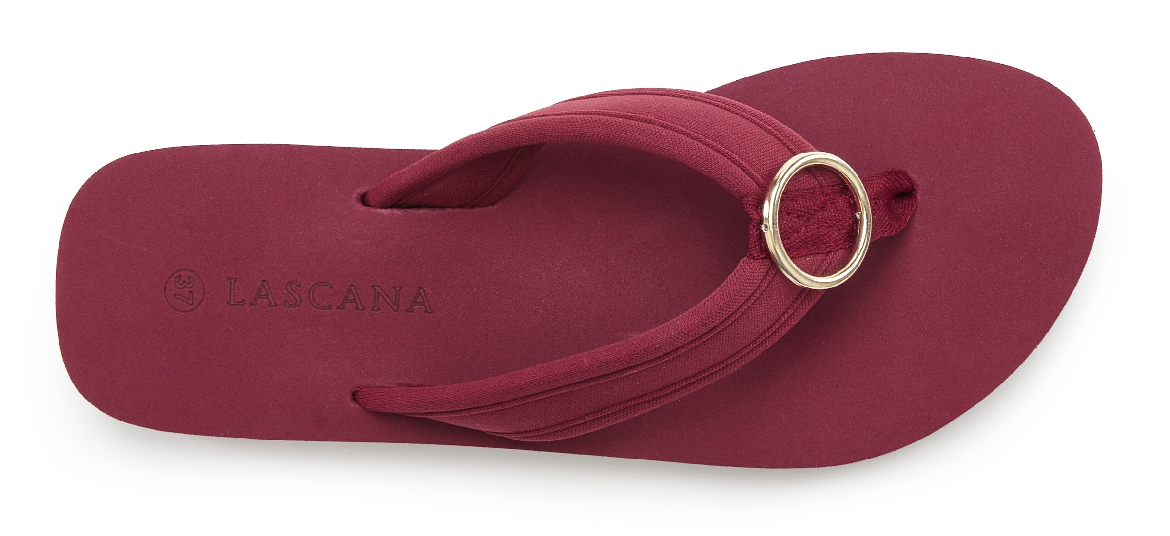 LASCANA Badezehentrenner »Sandale, Badeschuh, Pantolette, Badelatsche, Flip Flop, Sommerschuh,«  Zehentrenner mit Ringapplikation "Italy" VEGAN