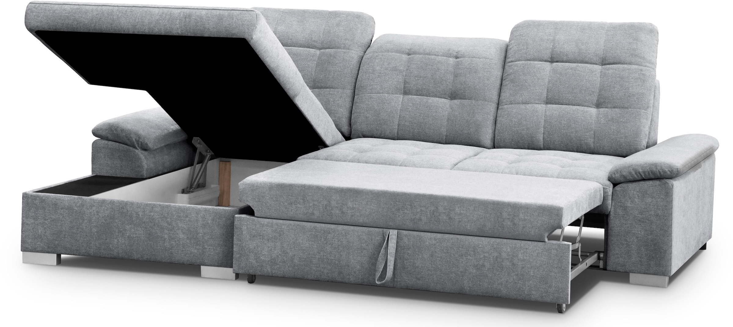 WERK2 Ecksofa Carmen, Sofa, Eckcouch mit Schlaffunktion, Bettkasten und Sitztiefenverstellung