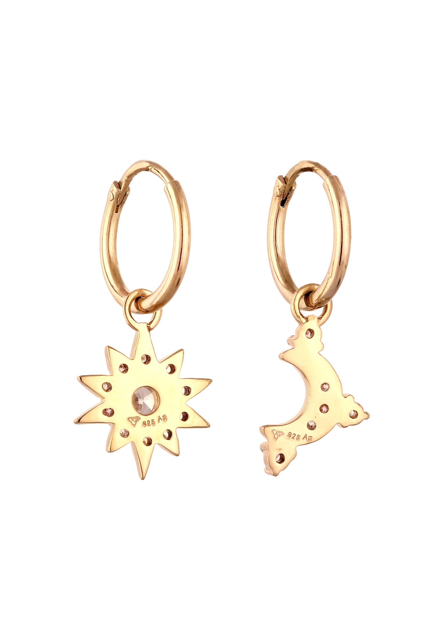 Elli Paar Creolen »Ohrringe Creole Mond Sonne Zirkonia Weiß Rosa 925 Sterling Silber«