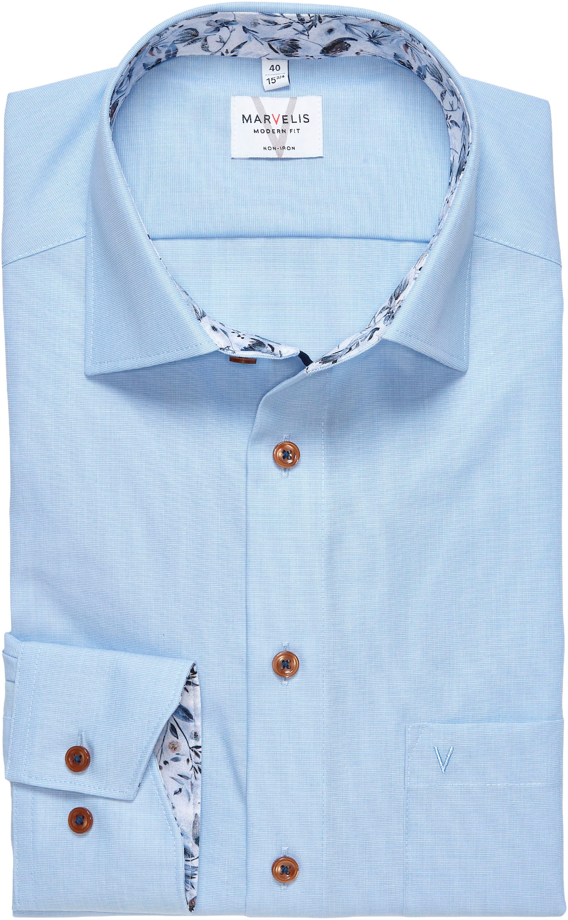 MARVELIS Langarmhemd mit New-Kentkragen, modern fit, bügelfrei