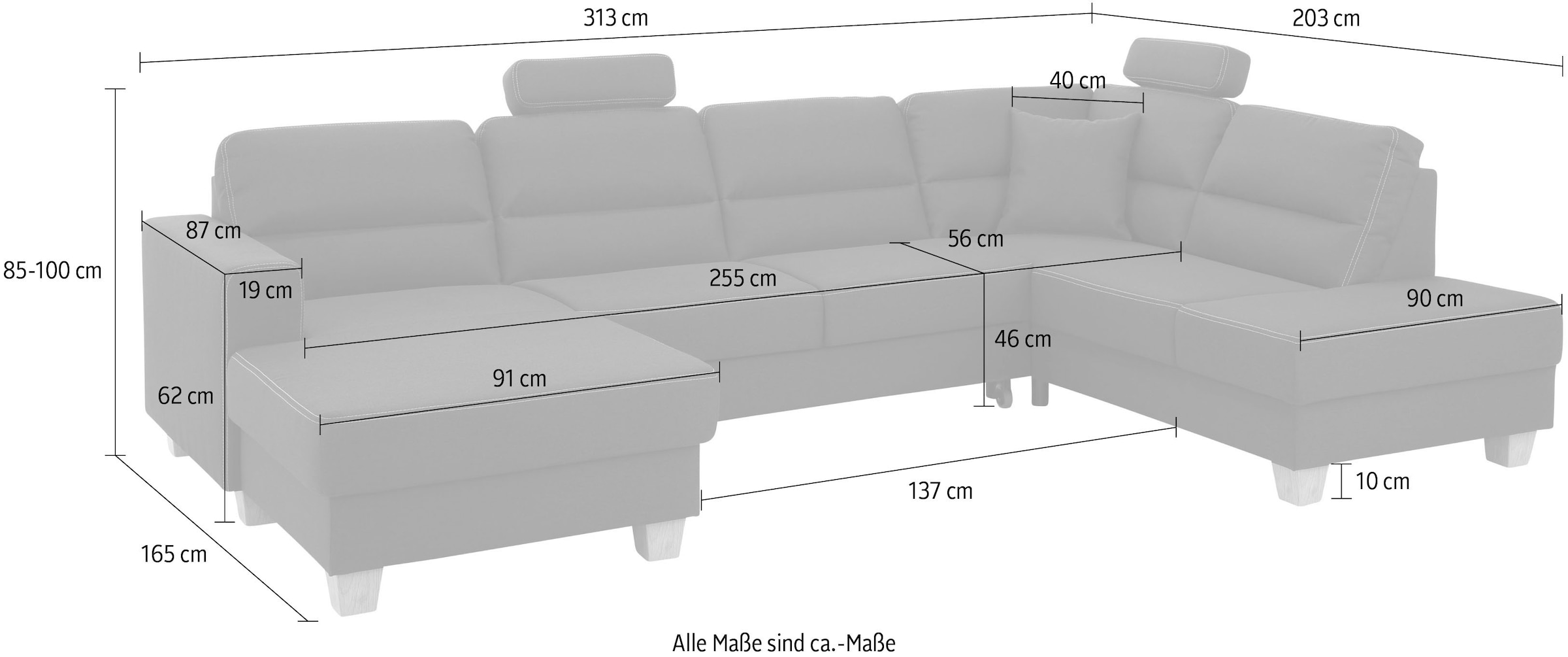 Home affaire Wohnlandschaft »Navan, komfortabel mit viel Platz, U-Form«, wahlweise mit Bettfunktion und Kopfstütze