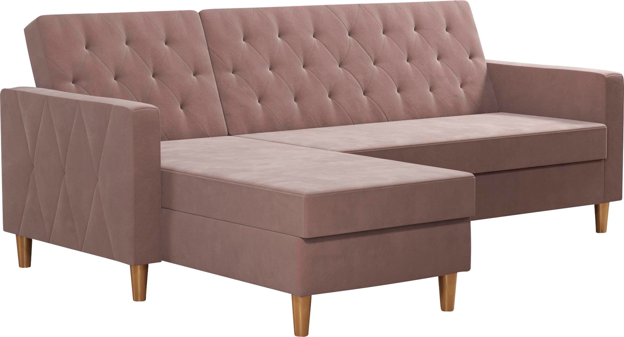 Cosmo Living Ecksofa »Liberty«, mit Schlafffunktion, Recamiere mit Stauraum beidseitig montierbar