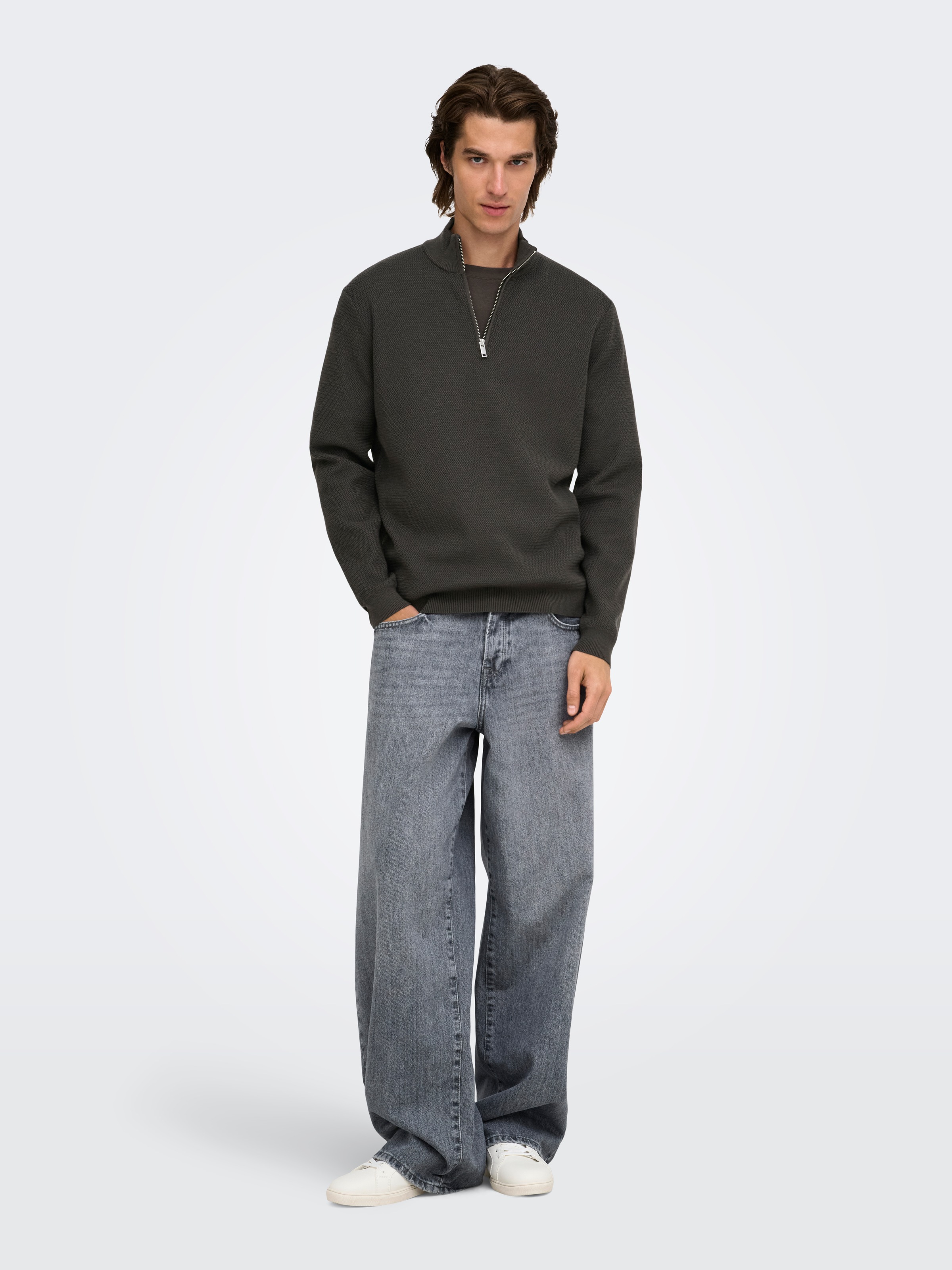 ONLY & SONS Troyer »ONSCARTER REG JAQUARD 1/2 ZIP OTL« Viskosemischung, regular fit