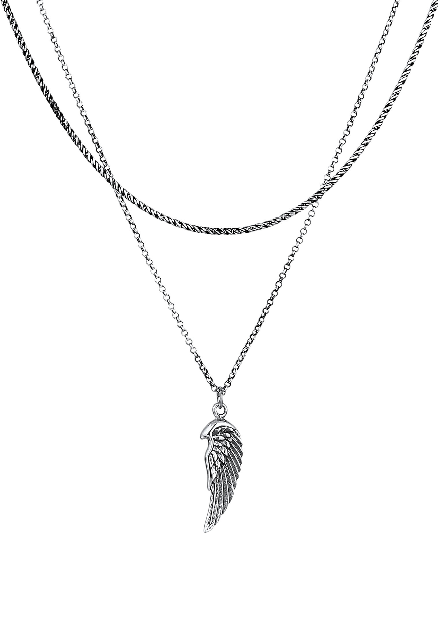 Kuzzoi Kette mit Anhänger »Halskette Herren Layer Kordel Erbskette Flügel 925 Silber«