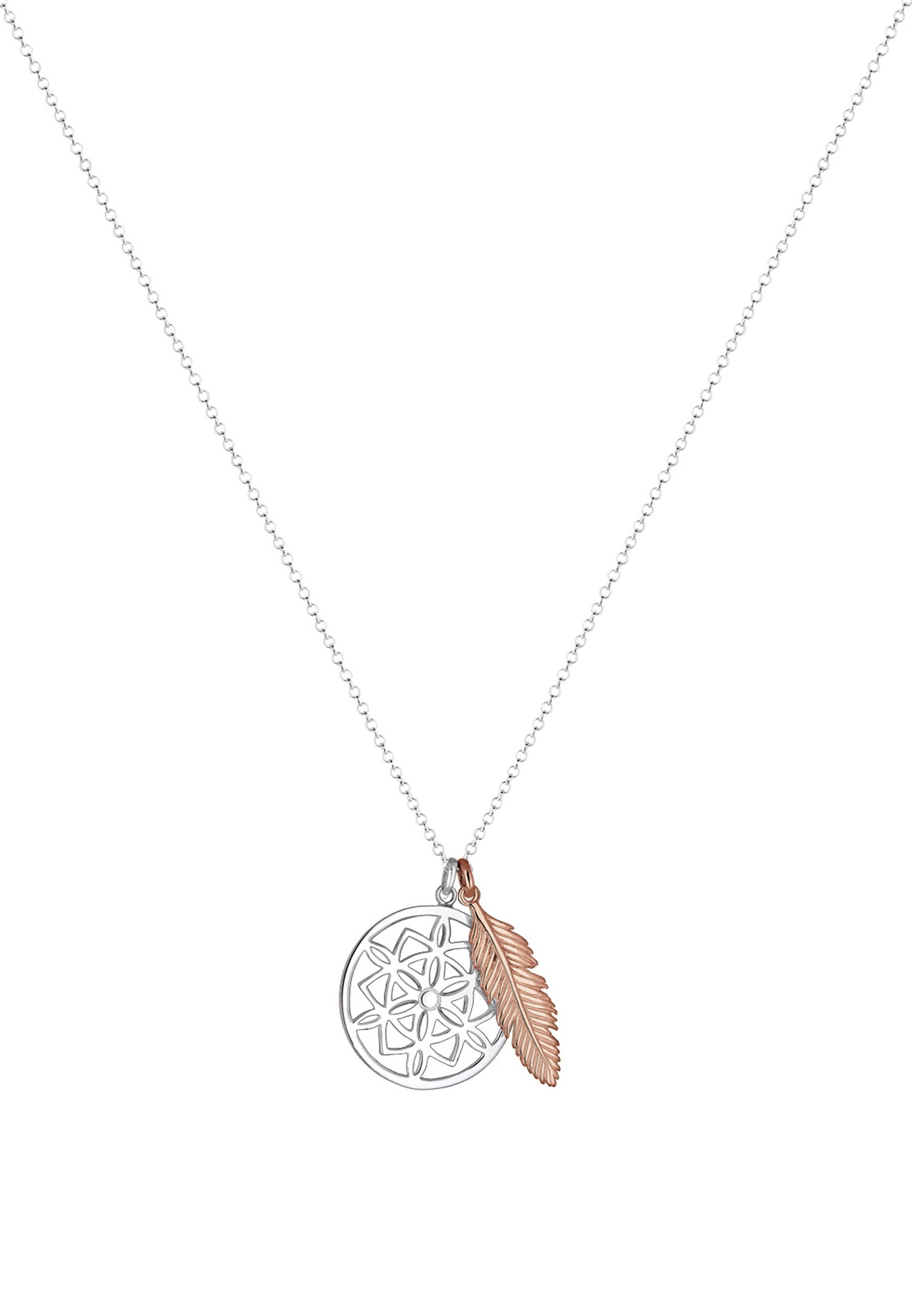 Elli Kette mit Anhänger »Halskette Ornament Feder Anhänger Traumfänger 925 Sterling Silber bicolor«