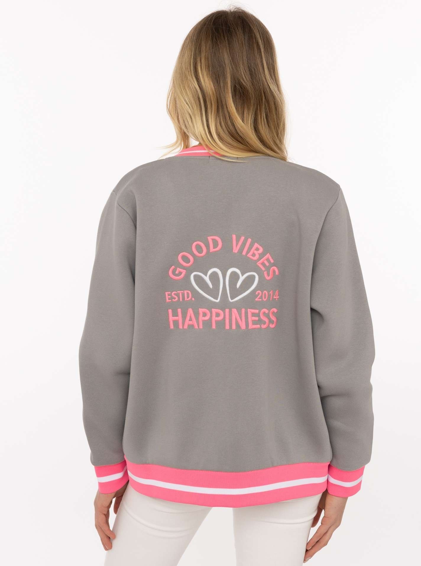 Zwillingsherz Sweatjacke »"College"« Reißverschluss, gestreiften Rippbündchen, Eingriffstaschen, Stickerei