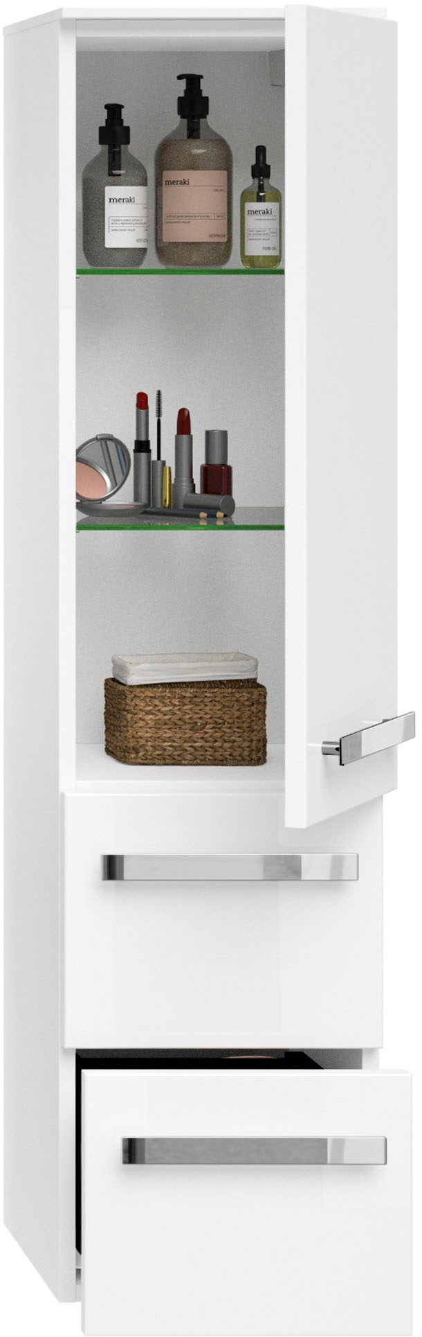 Saphir Badmöbel-Set »Serie 4005, vormontiert, Glaswaschbecken, Spiegelschrank«, (Set, 6 St.), Badezimmer-Set mit Unterschrank, Hängeschrank, Midischrank, Türdämpfer