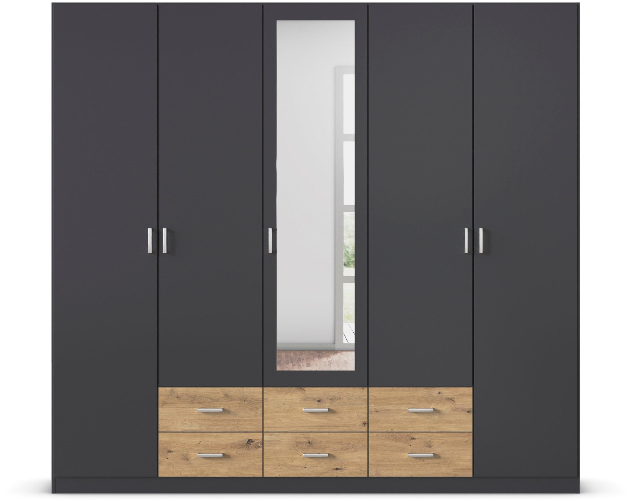 rauch Kleiderschrank »Gamma Drehtürenschrank Garderobe Schrank mit Spiegel«, in schlichtem Design mit Schubkästen und Spiegel, in 3 Breiten