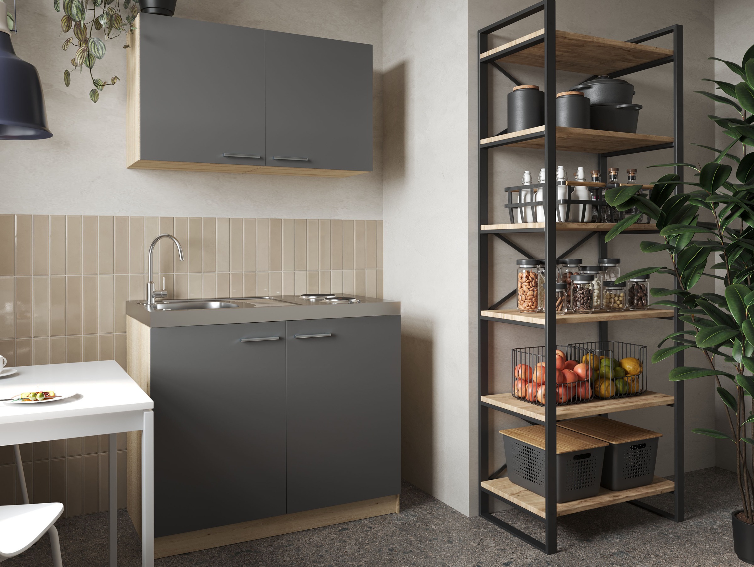 RESPEKTA Pantryküche »Merle« Breite 100 cm, Soft-Close, Spülenabdeckung mit Edelstahlkochmulde