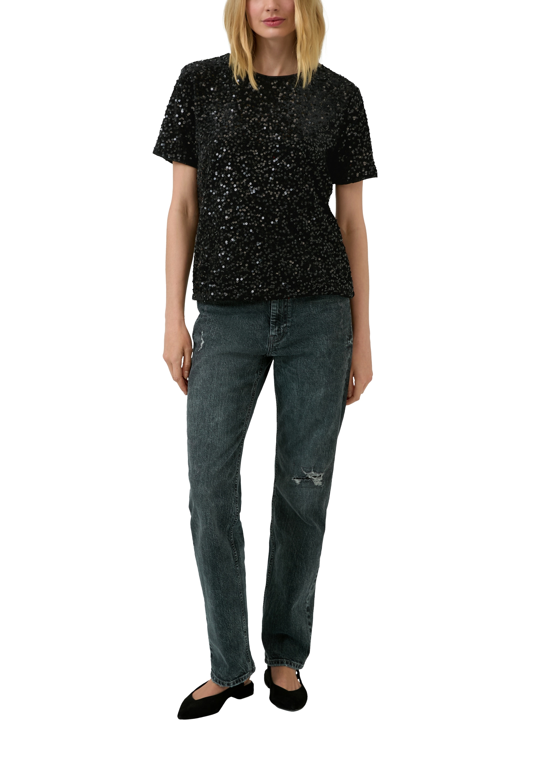 s.Oliver Paillettenshirt kurzarm und mit Rundhals